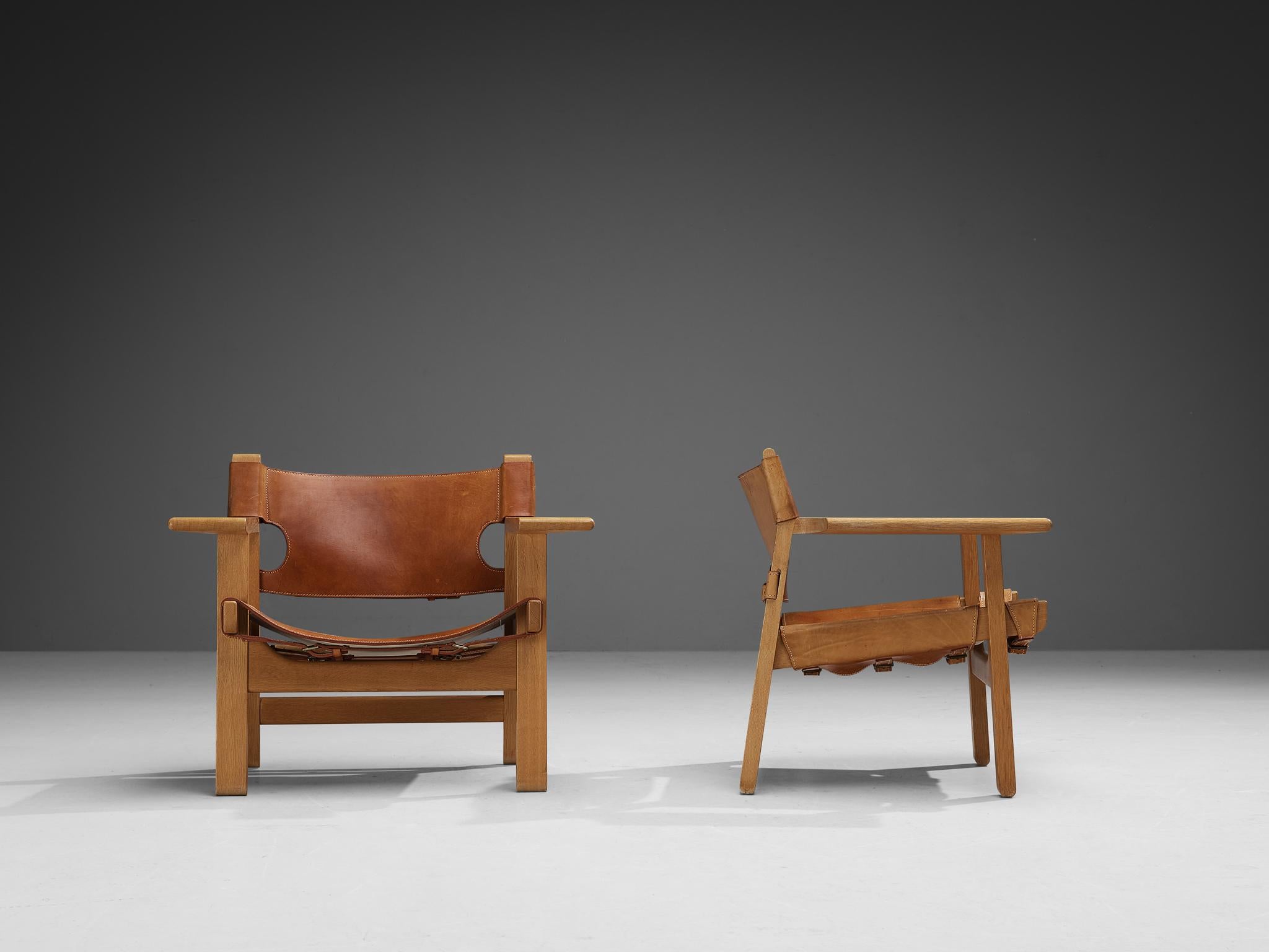 Børge Mogensen Pair of 'Spanish Chairs' in Oak and Cognac Leather 3