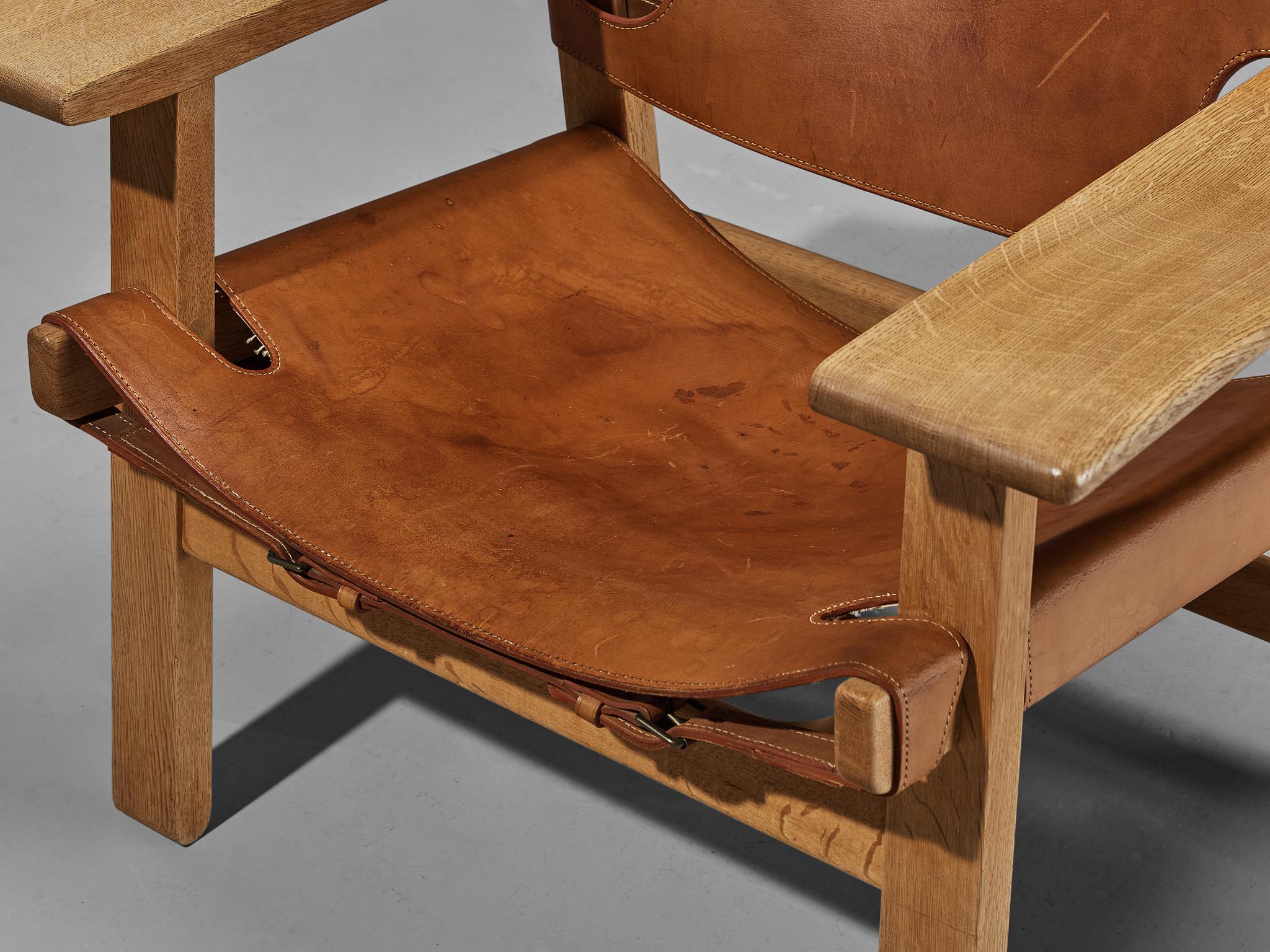 Børge Mogensen Pair of 'Spanish Chairs' in Oak and Cognac Leather For Sale 3