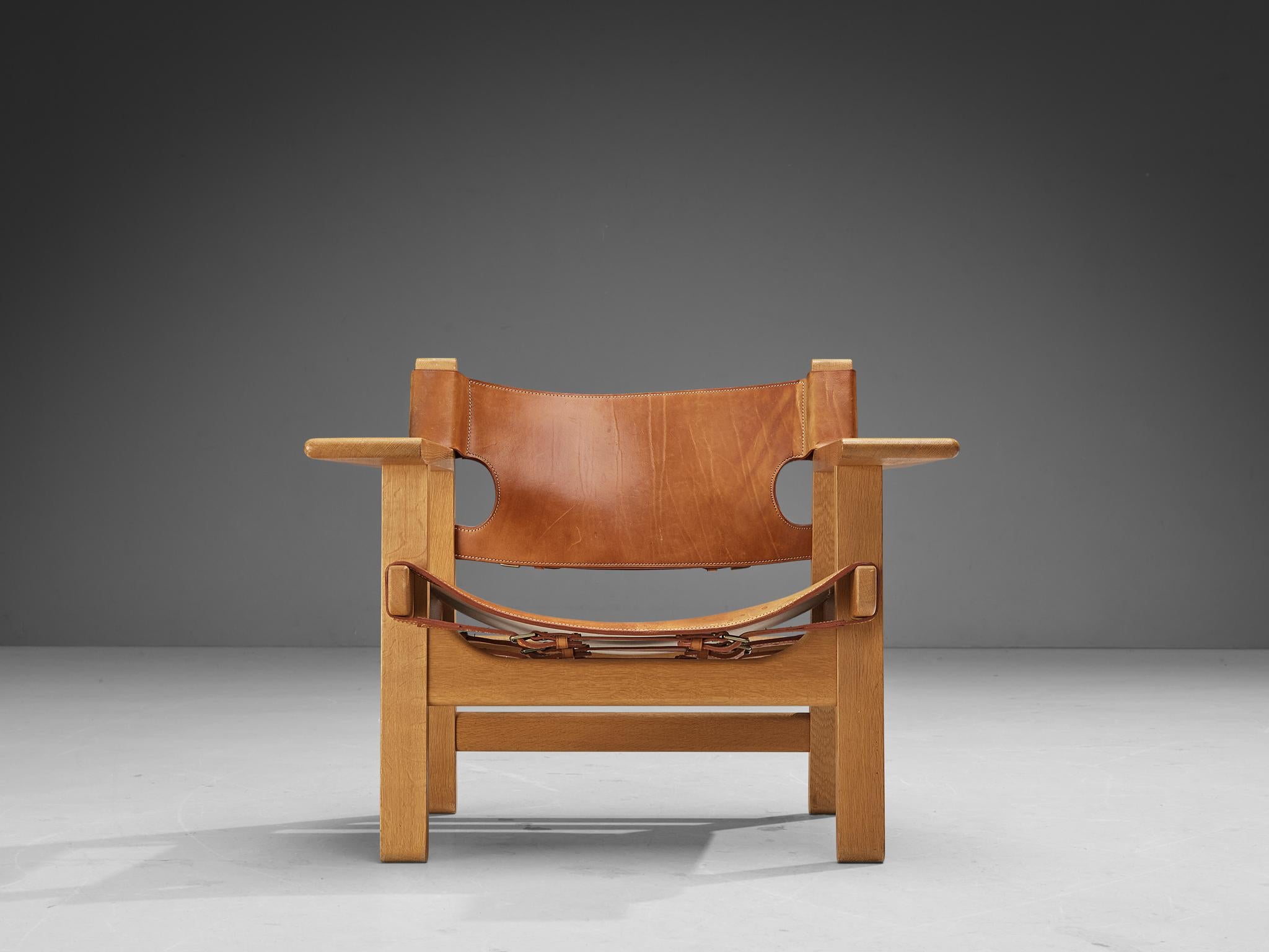 Børge Mogensen Pair of 'Spanish Chairs' in Oak and Cognac Leather 4