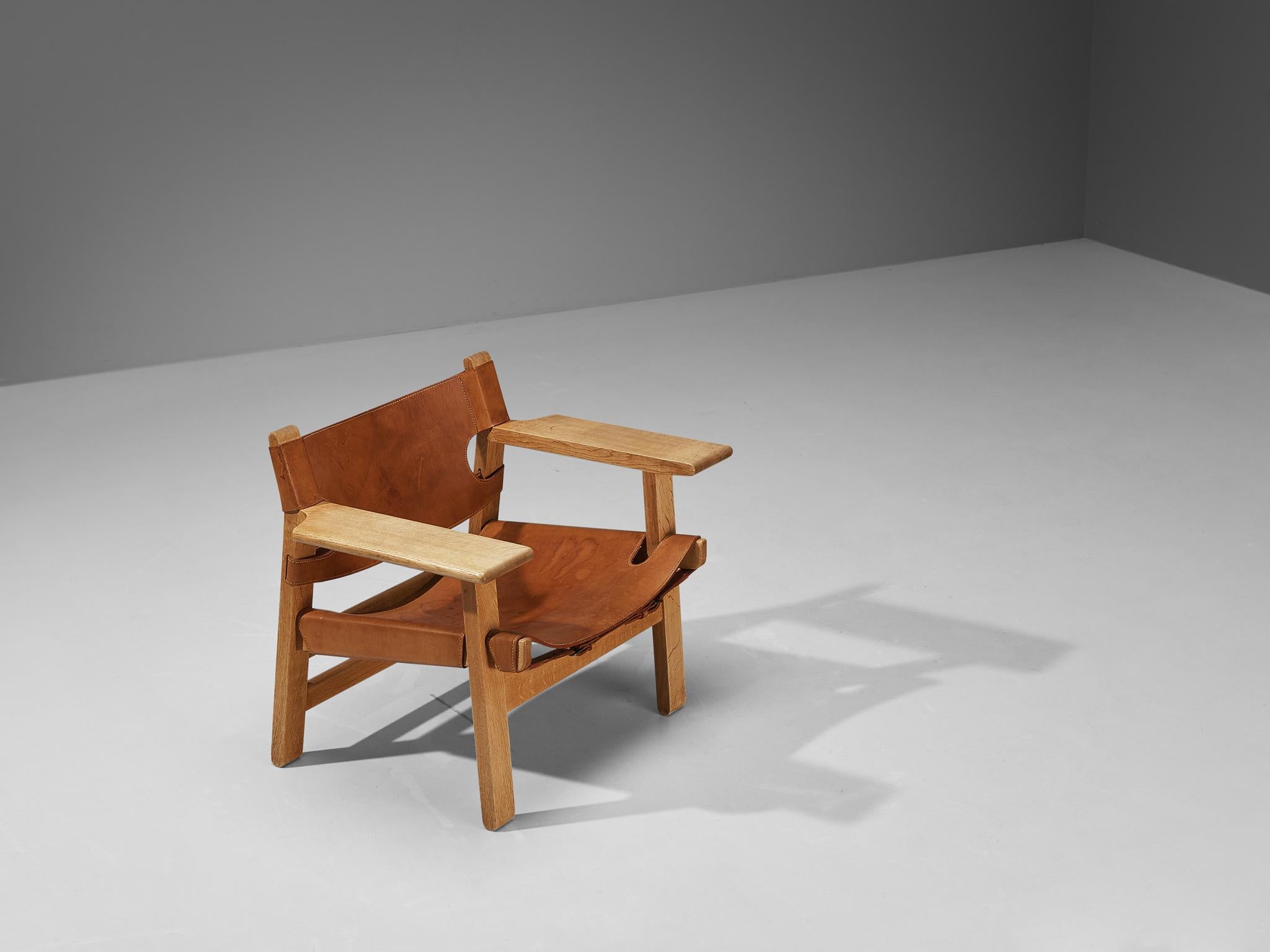 Børge Mogensen Pair of 'Spanish Chairs' in Oak and Cognac Leather For Sale 4