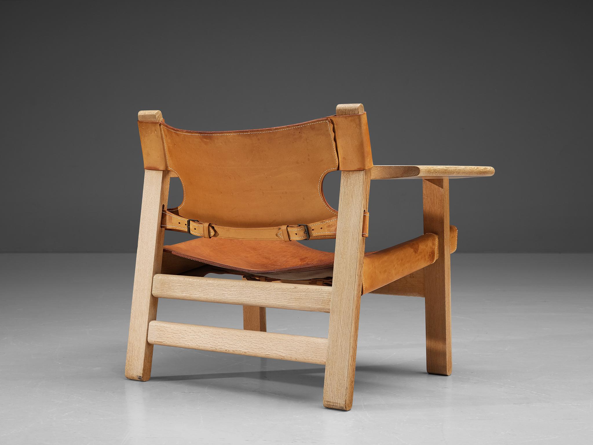Scandinavian Modern Børge Mogensen Pair of 'Spanish' Chairs in Oak and Cognac Leather