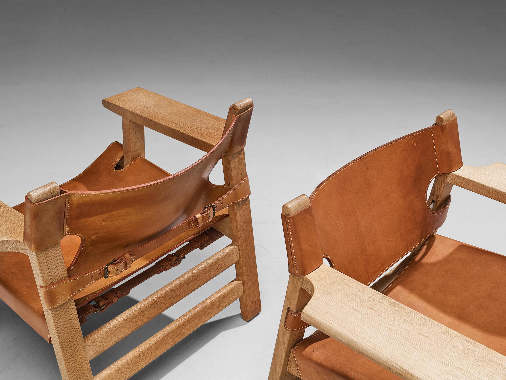 Scandinavian Modern Børge Mogensen Pair of 'Spanish Chairs in Oak and Cognac Leather