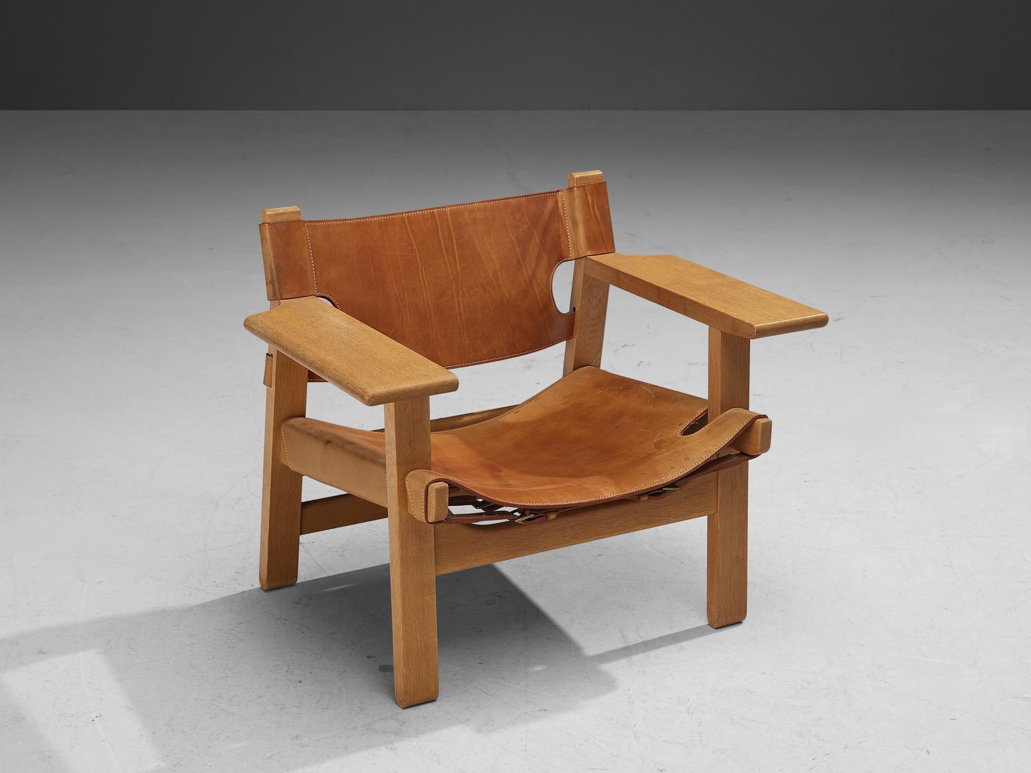 Scandinavian Modern Børge Mogensen Pair of 'Spanish Chairs' in Oak and Cognac Leather