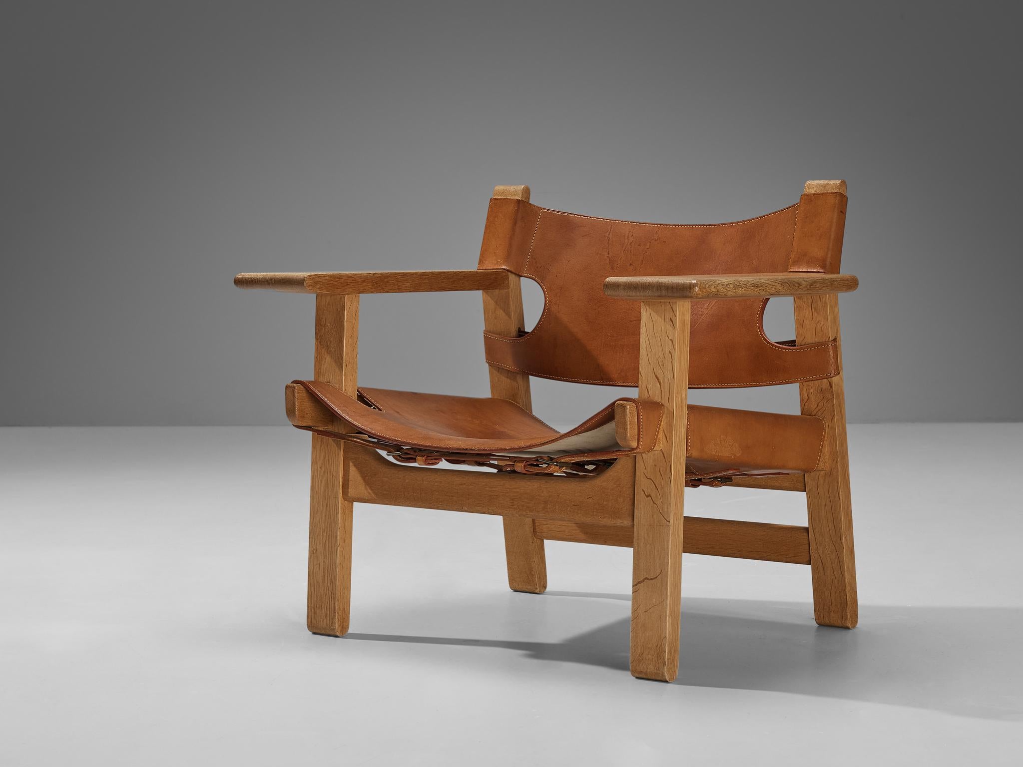 Scandinavian Modern Børge Mogensen Pair of 'Spanish Chairs' in Oak and Cognac Leather For Sale