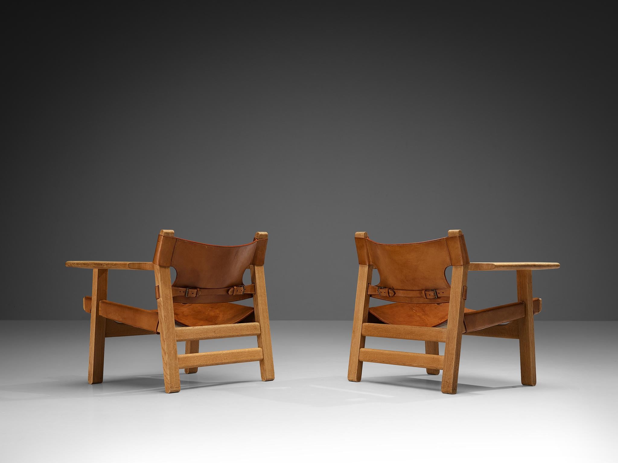 Scandinavian Modern Børge Mogensen Pair of 'Spanish Chairs' in Oak and Cognac Leather