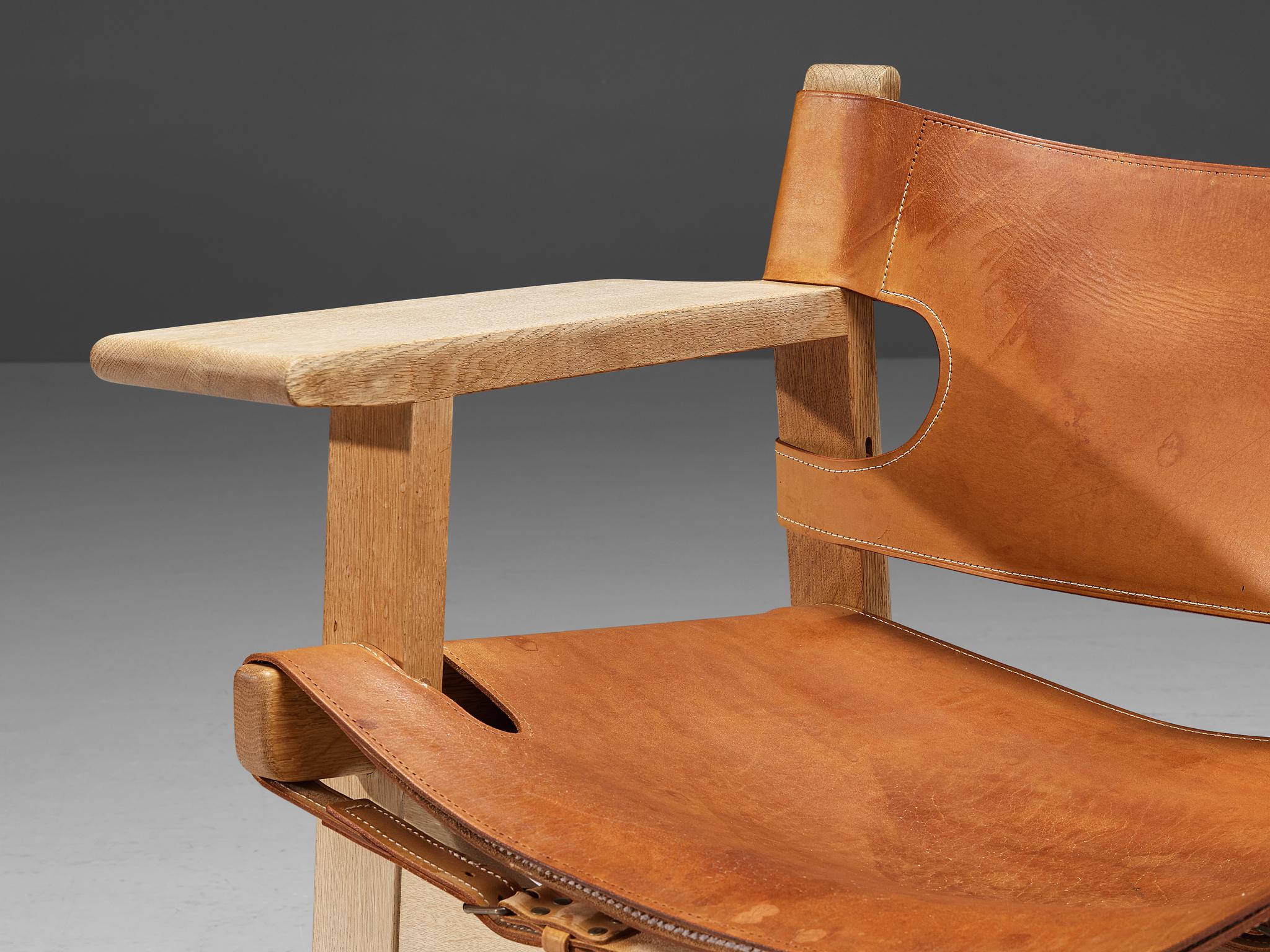 Danish Børge Mogensen Pair of 'Spanish' Chairs in Oak and Cognac Leather
