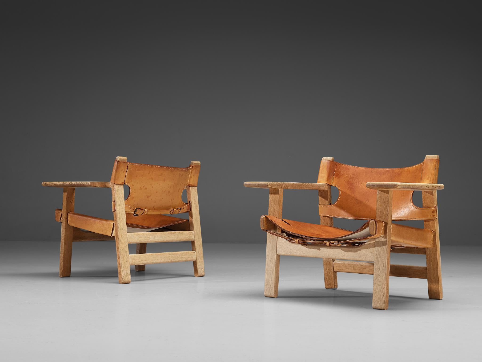 Børge Mogensen Pair of 'Spanish' Chairs in Oak and Cognac Leather In Good Condition In Waalwijk, NL