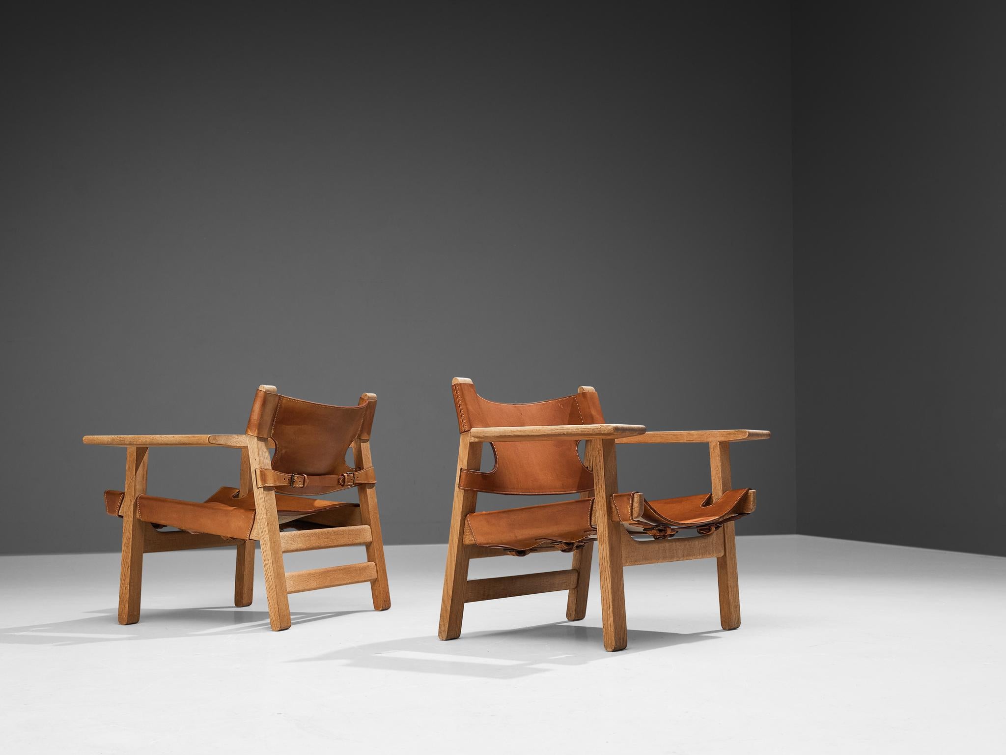 Mid-20th Century Børge Mogensen Pair of 'Spanish Chairs in Oak and Cognac Leather