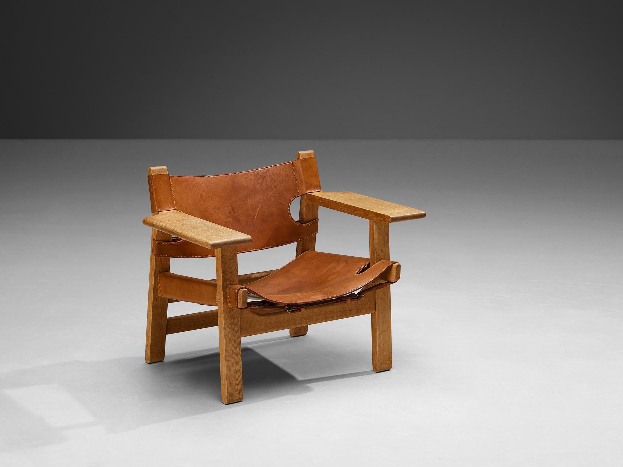 Mid-20th Century Børge Mogensen Pair of 'Spanish Chairs' in Oak and Cognac Leather