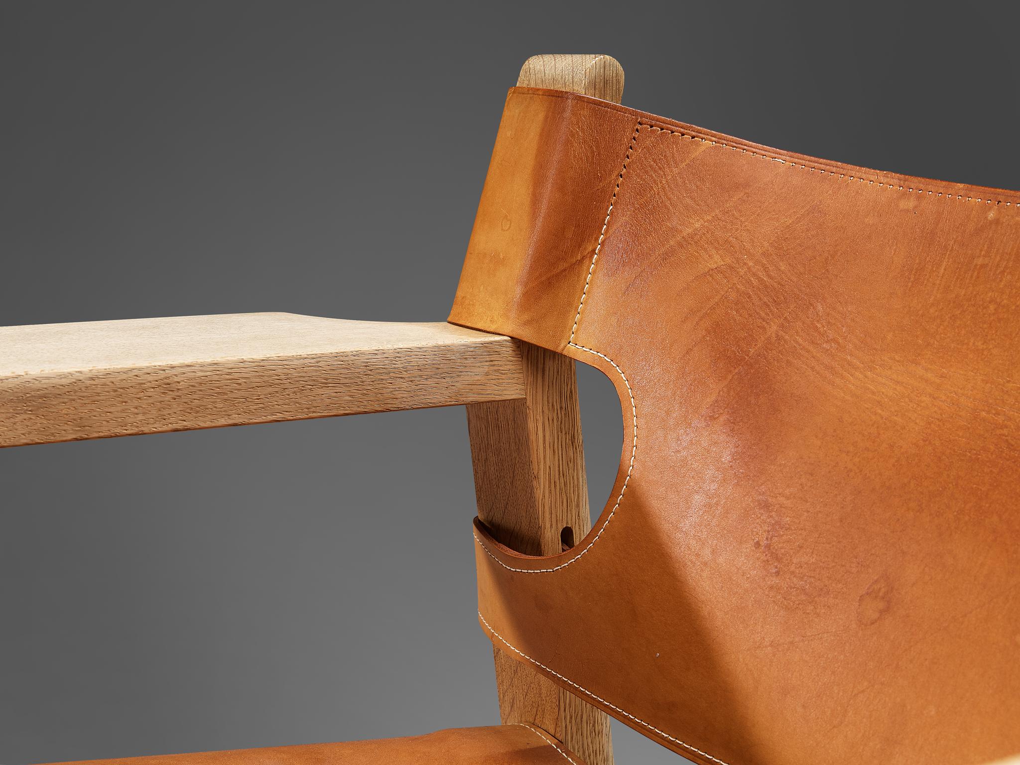 Metal Børge Mogensen Pair of 'Spanish' Chairs in Oak and Cognac Leather