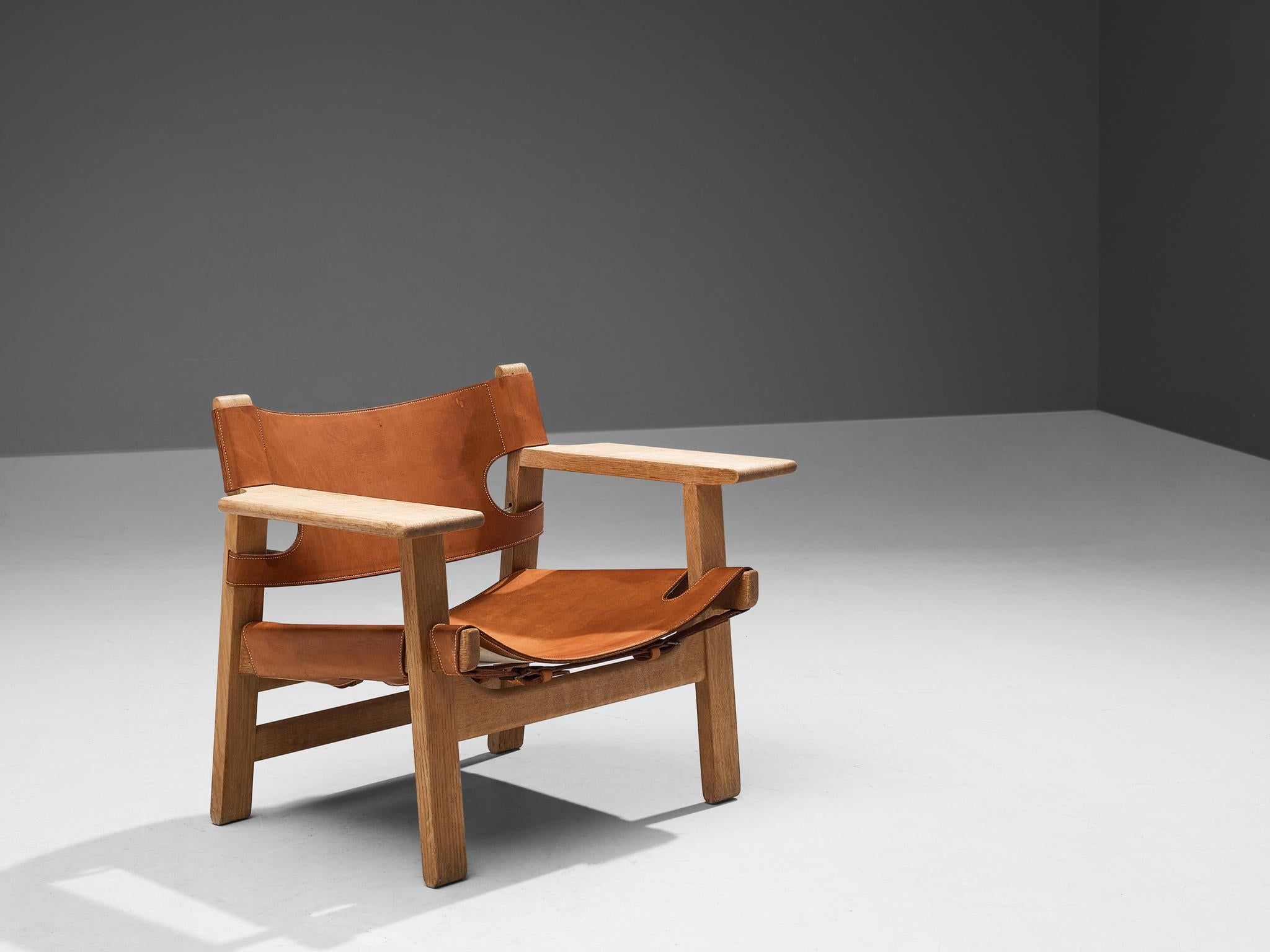 Brass Børge Mogensen Pair of 'Spanish Chairs in Oak and Cognac Leather