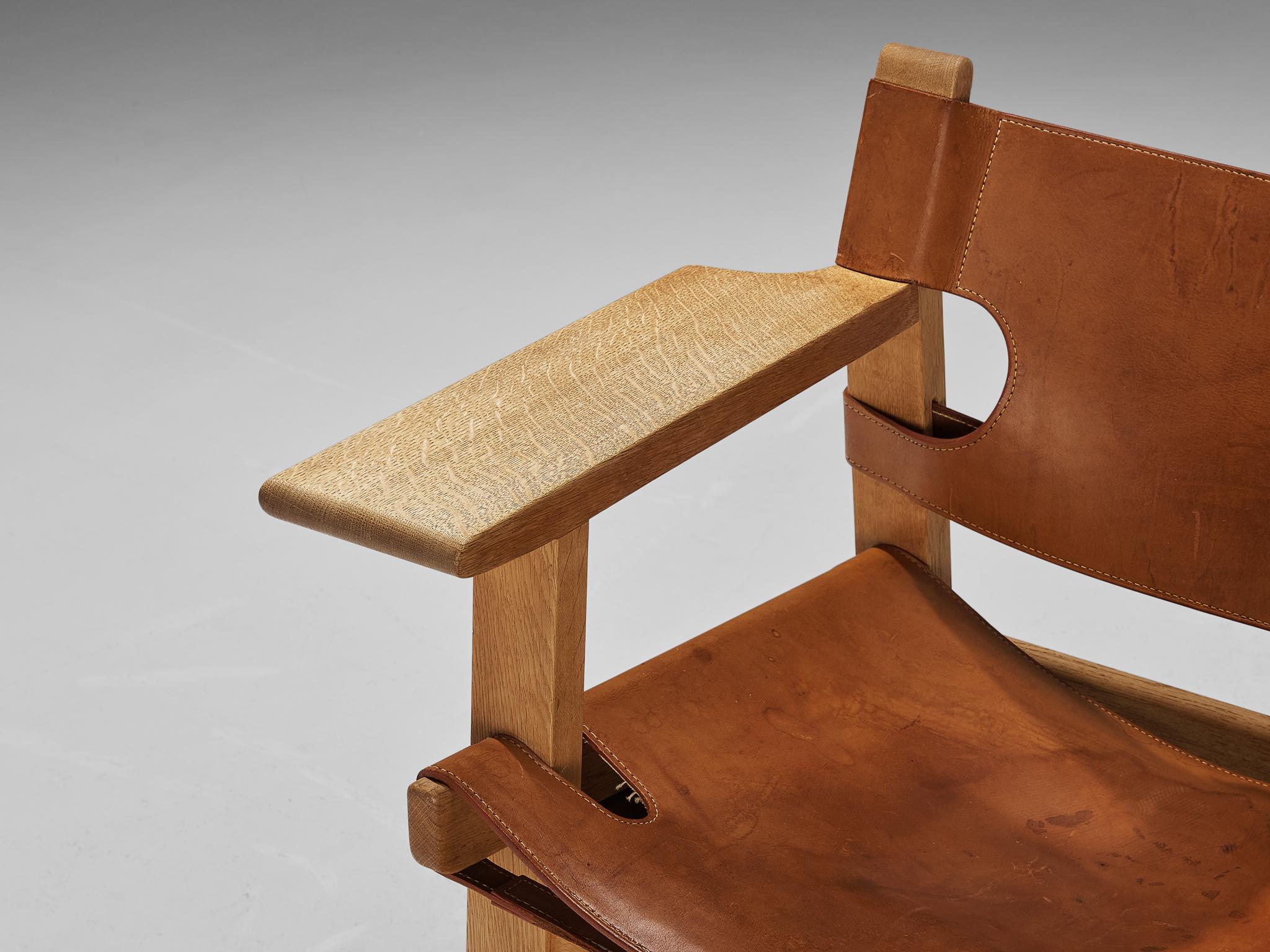 Brass Børge Mogensen Pair of 'Spanish Chairs' in Oak and Cognac Leather For Sale