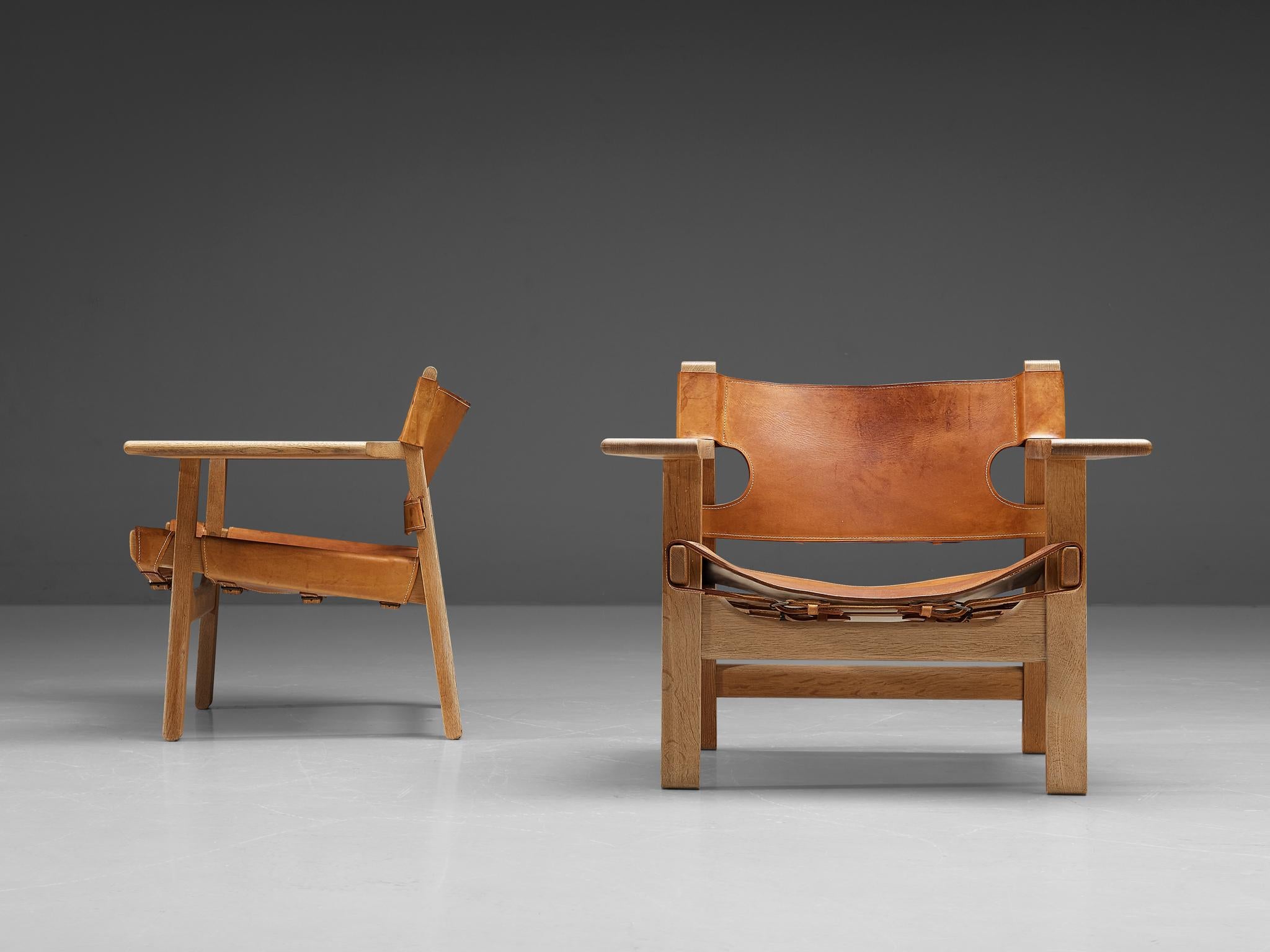 Børge Mogensen Pair of 'Spanish' Chairs in Oak and Cognac Leather 1