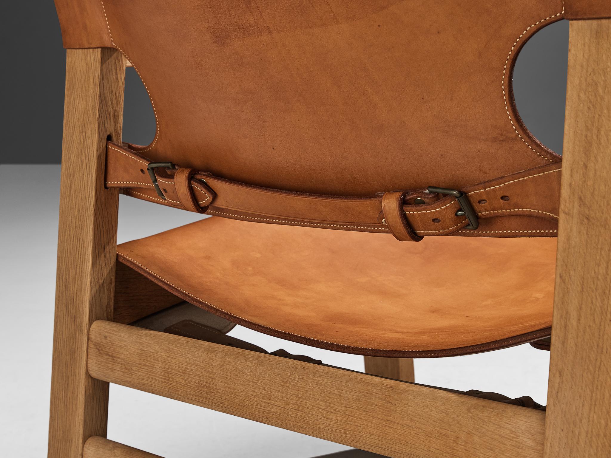 Børge Mogensen Pair of 'Spanish Chairs in Oak and Cognac Leather 1