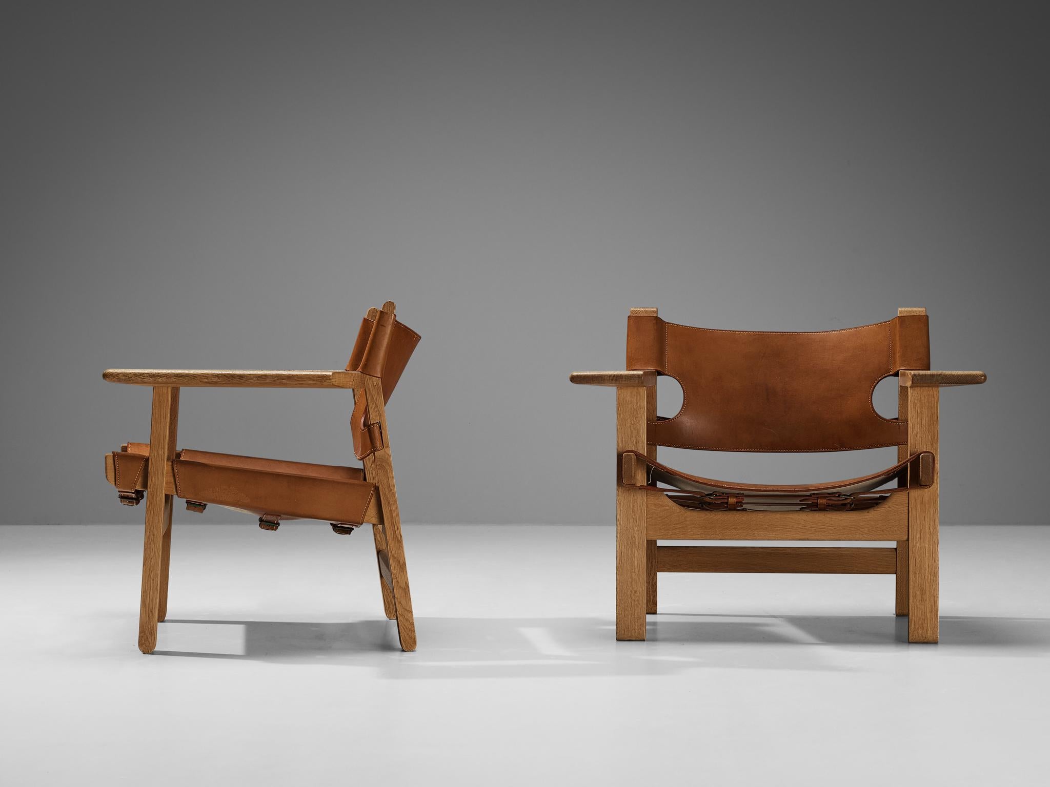 Børge Mogensen Pair of 'Spanish Chairs' in Oak and Cognac Leather For Sale 1