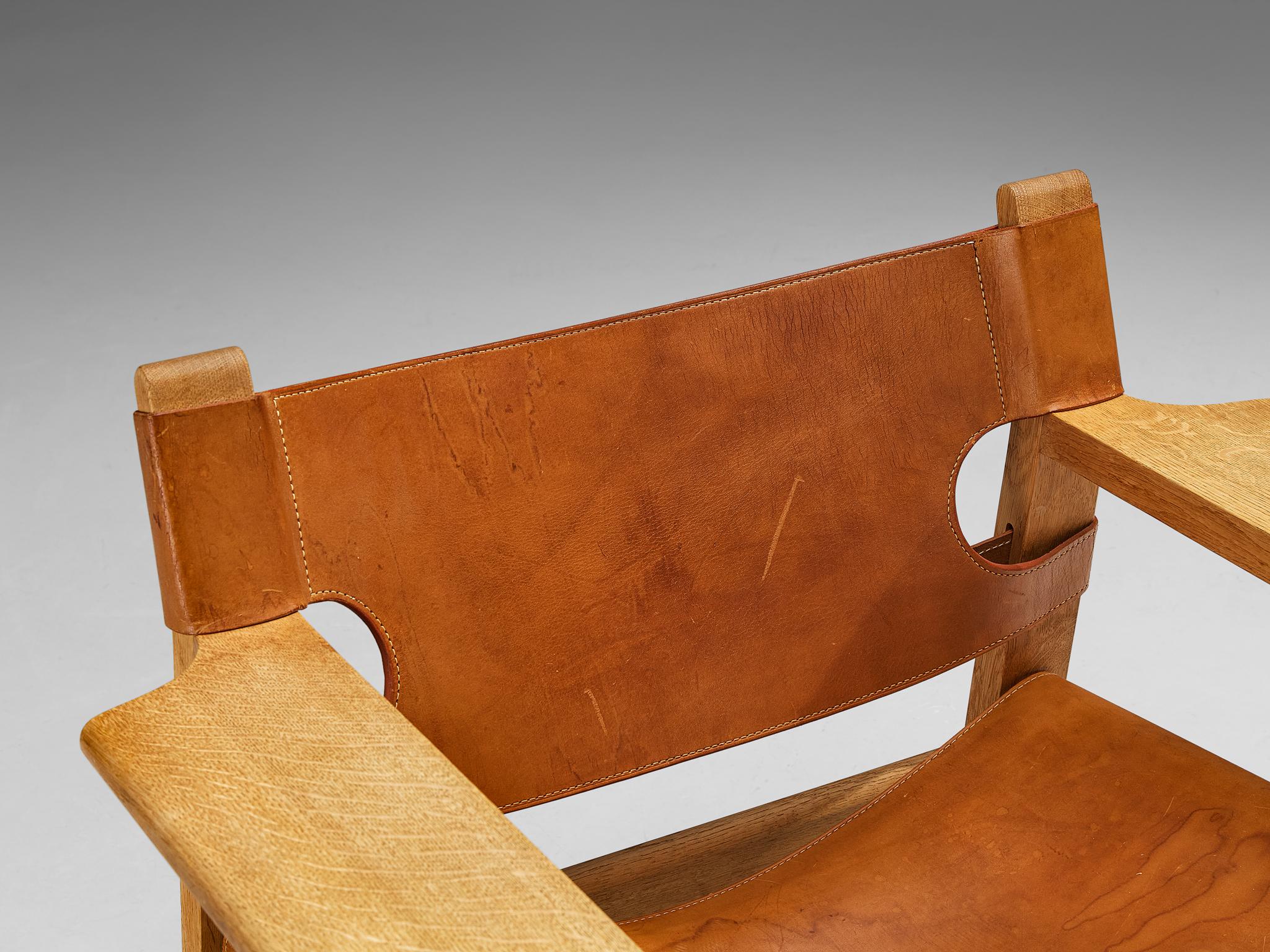 Børge Mogensen Pair of 'Spanish Chairs' in Oak and Cognac Leather 1