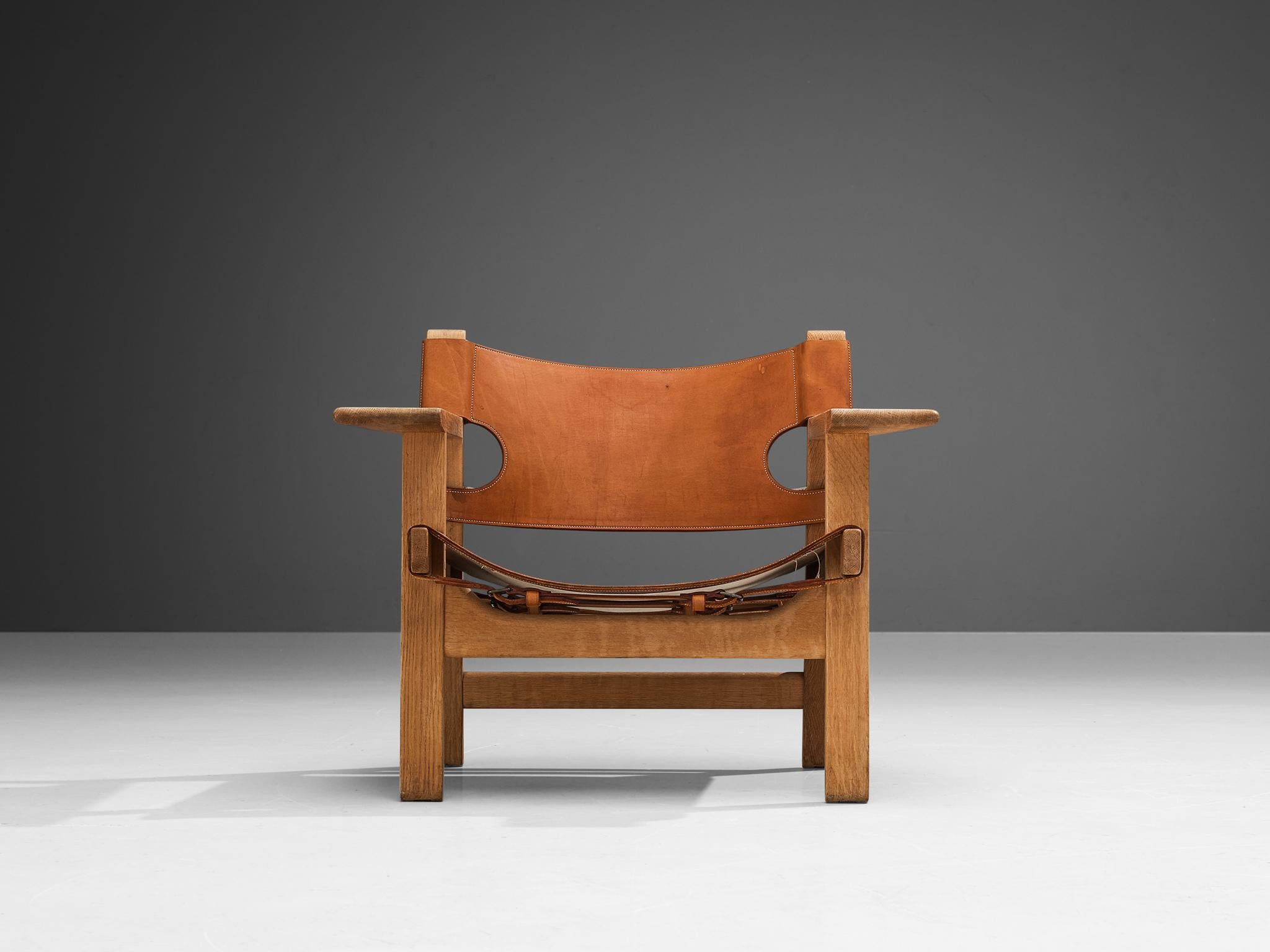 Børge Mogensen Pair of 'Spanish Chairs in Oak and Cognac Leather 2