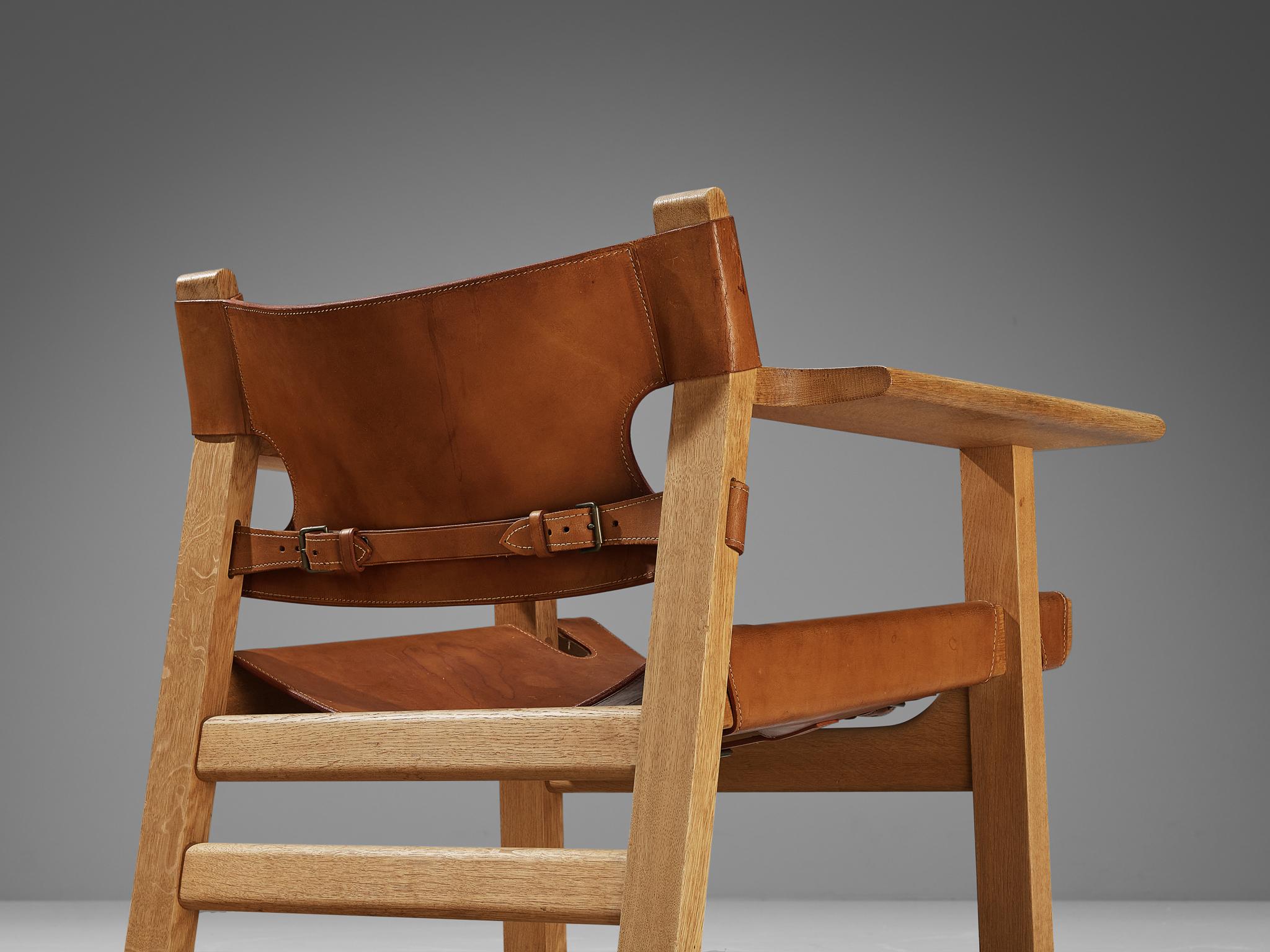 Børge Mogensen Pair of 'Spanish Chairs' in Oak and Cognac Leather For Sale 2