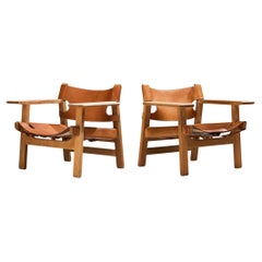 Børge Mogensen Pair of 'Spanish Chairs in Oak and Cognac Leather