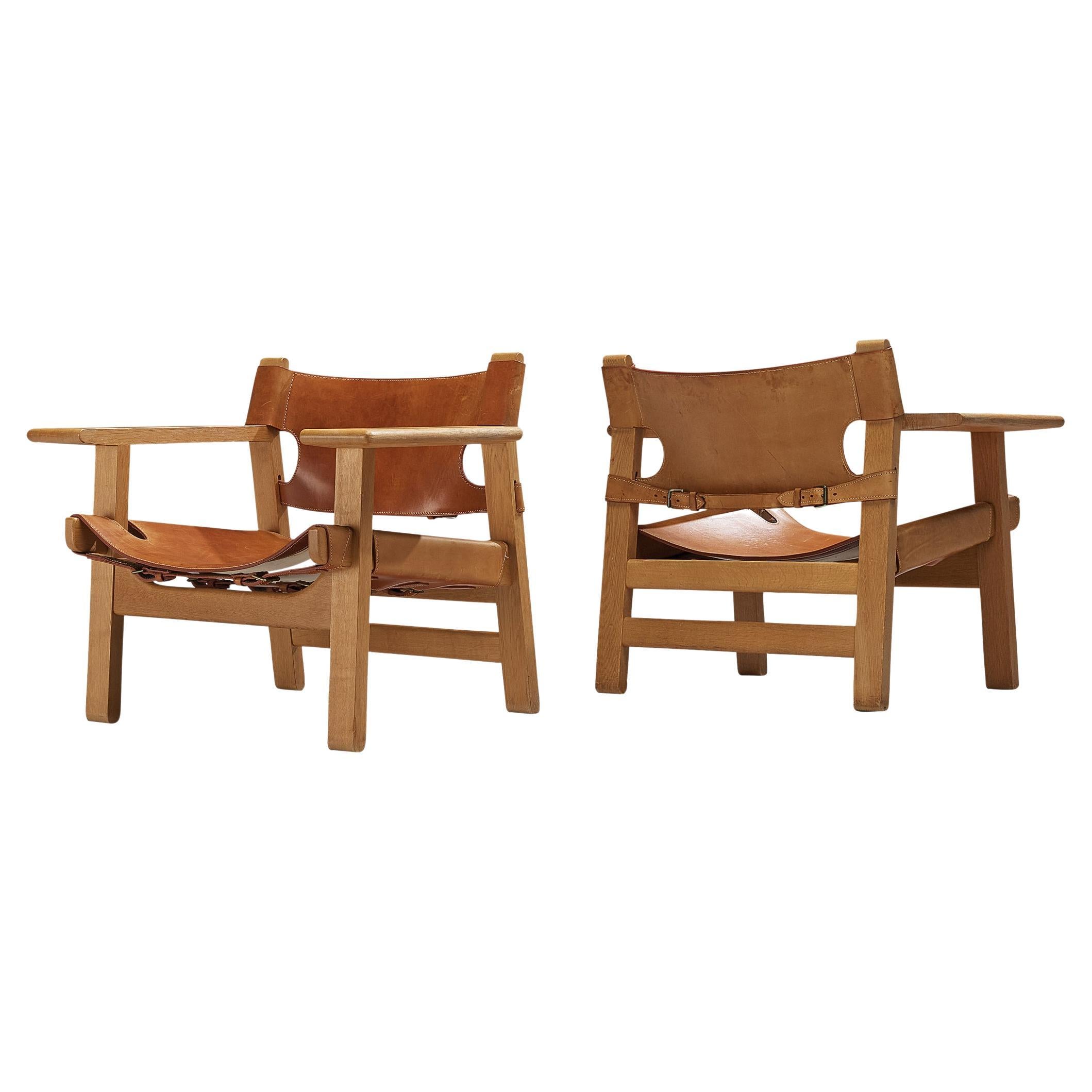 Børge Mogensen Pair of 'Spanish Chairs' in Oak and Cognac Leather