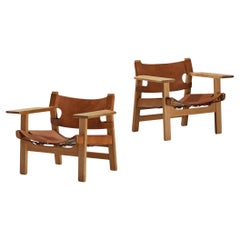 Vintage Børge Mogensen Pair of 'Spanish Chairs' in Oak and Cognac Leather