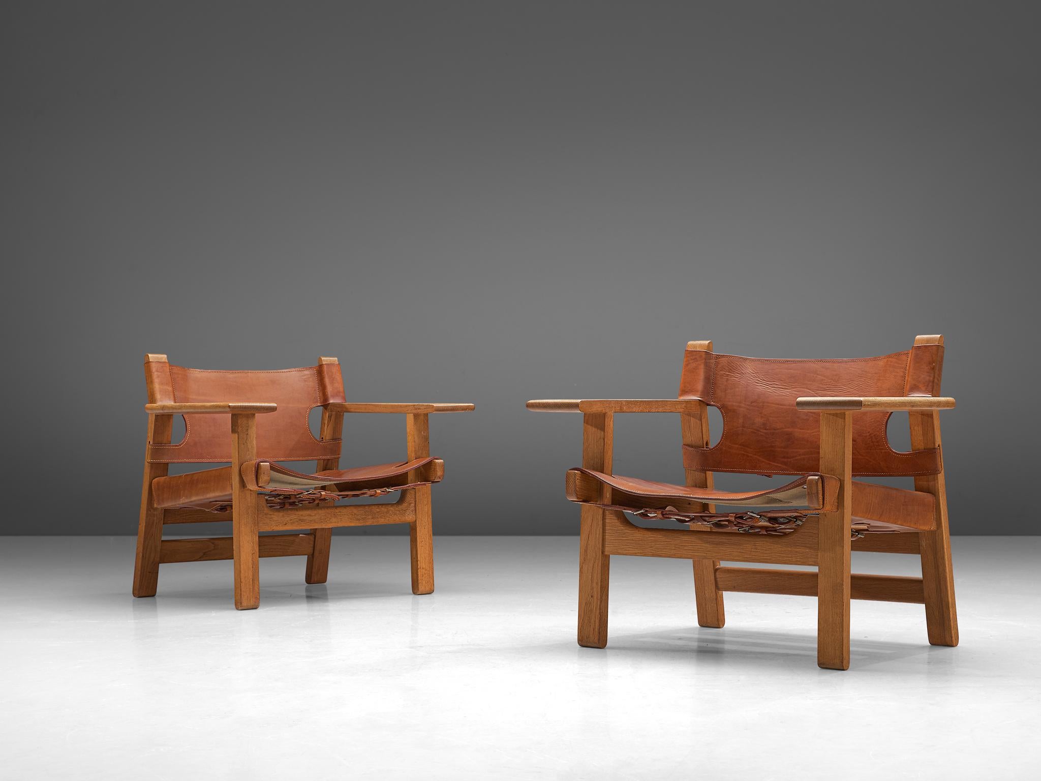 Scandinavian Modern Børge Mogensen Pair of 'Spanish Chairs with Cognac Leather