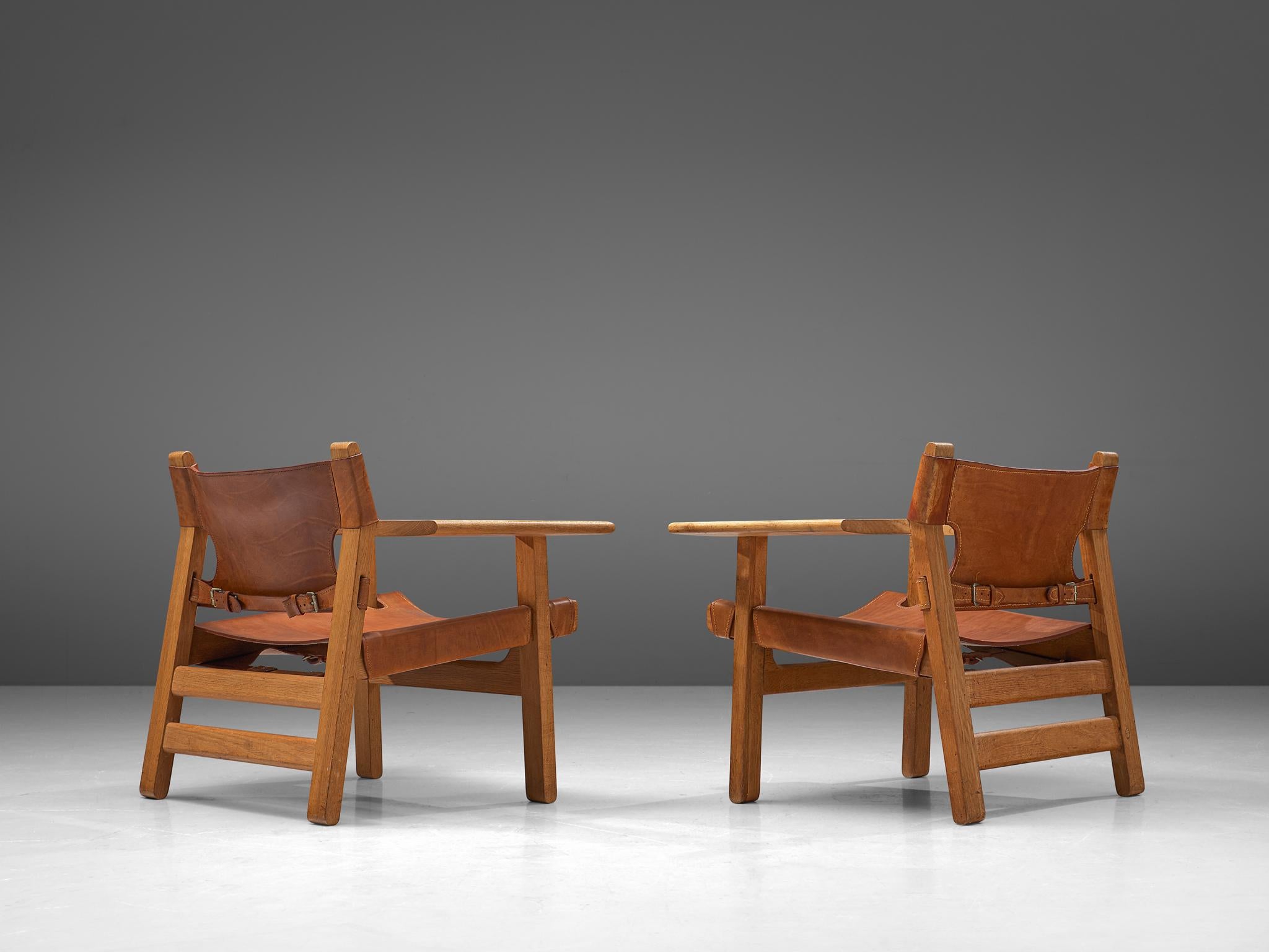 Danish Børge Mogensen Pair of 'Spanish Chairs with Cognac Leather