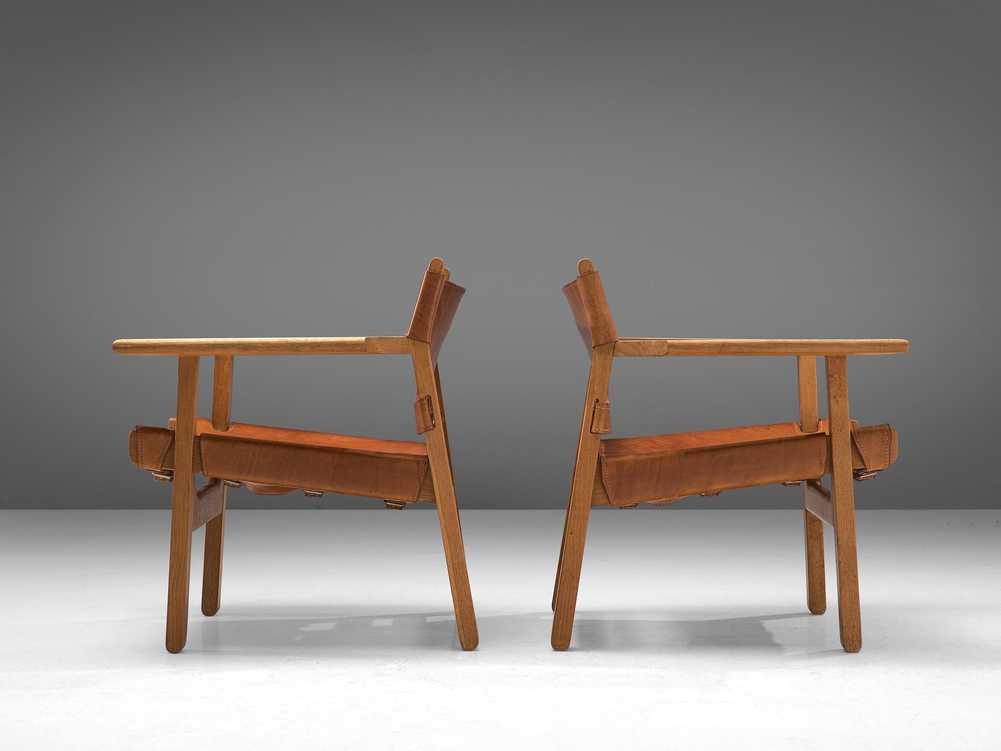 Børge Mogensen Pair of 'Spanish Chairs with Cognac Leather In Good Condition In Waalwijk, NL