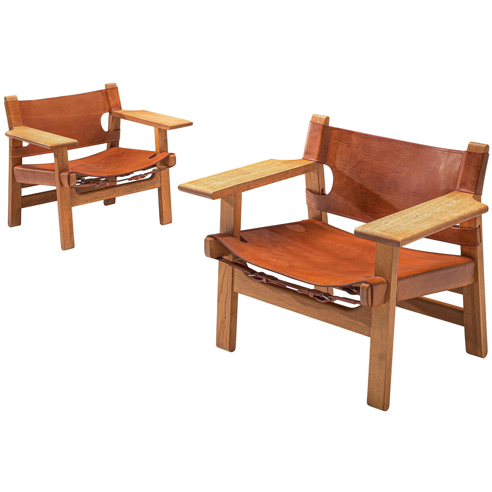 Børge Mogensen Pair of 'Spanish Chairs with Cognac Leather