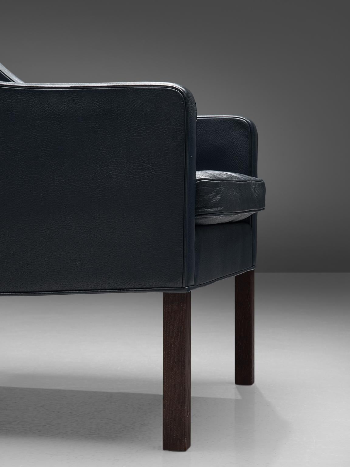 Mid-20th Century Børge Mogensen Pair of Two Lounge Chairs in Navy Leather