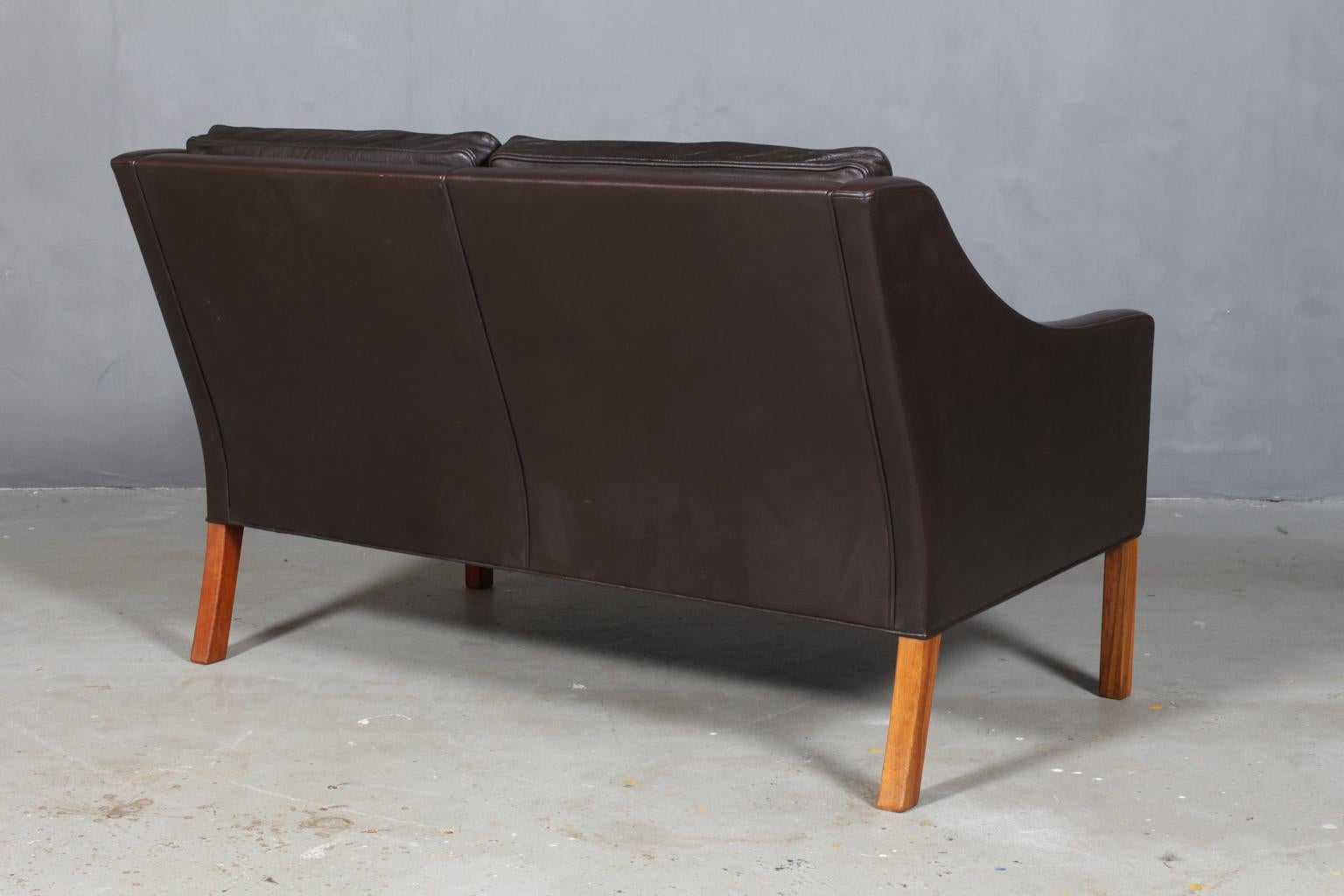Børge Mogensen Pair of Two-Seat Sofa, Model 2208, Original Dark Brown Leather 3