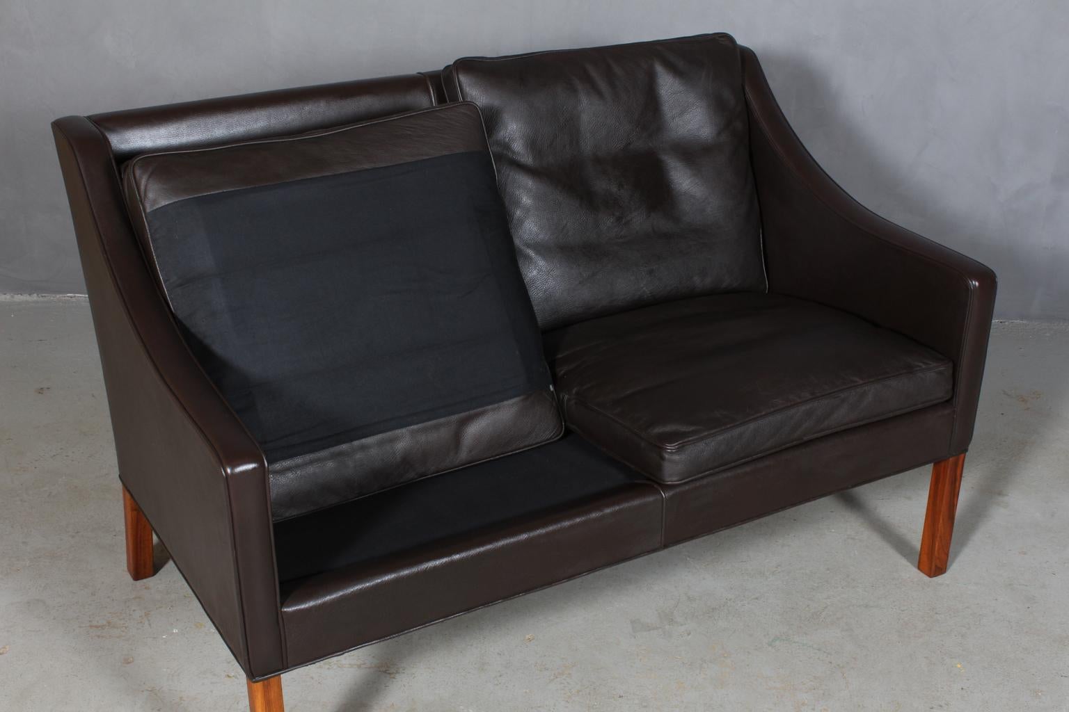 Børge Mogensen Pair of Two-Seat Sofa, Model 2208, Original Dark Brown Leather 2