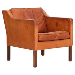 Børge Mogensen: Patinated Natural Leather and Oak Easy Chair Model 2421
