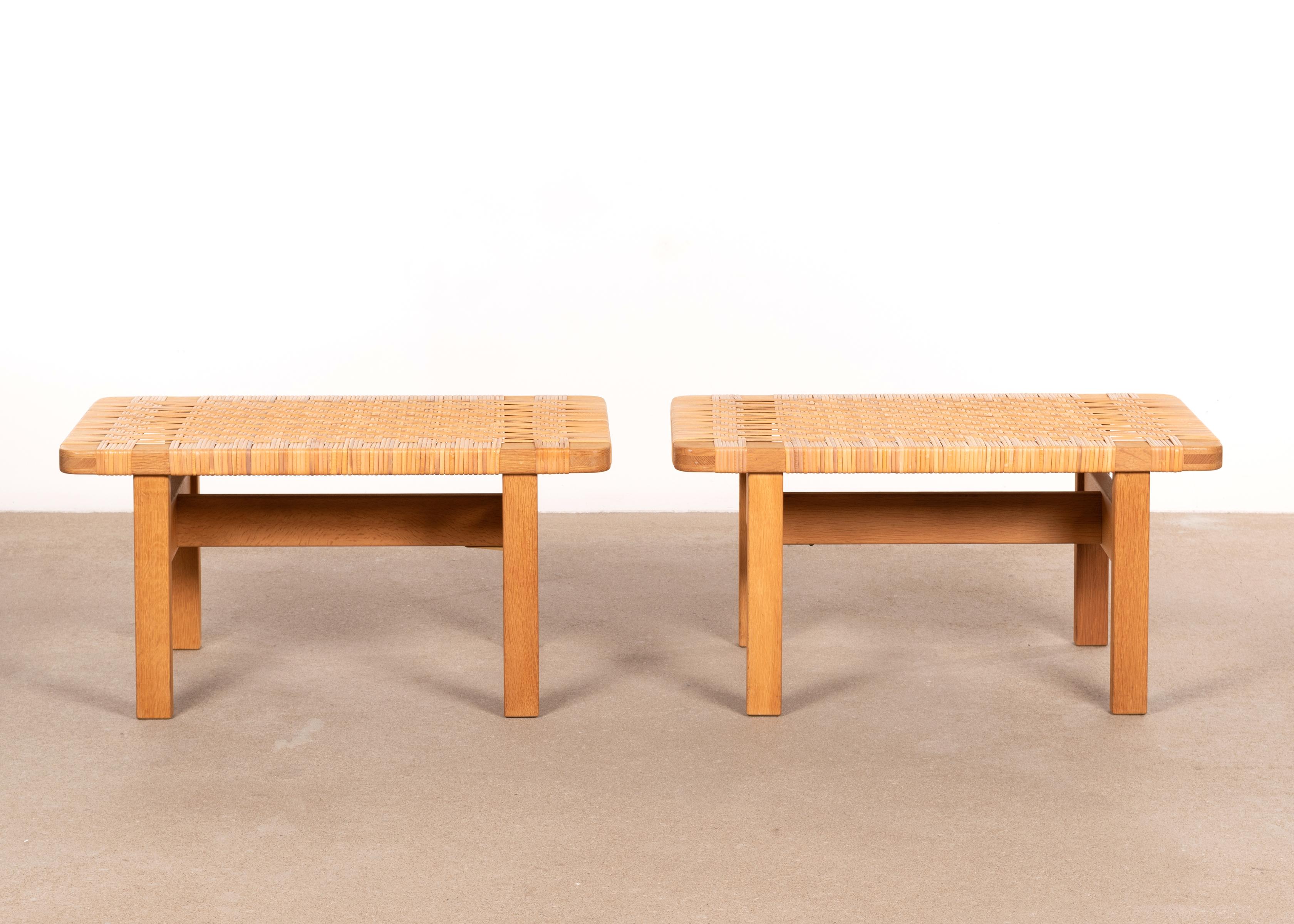 Scandinavian Modern Børge Mogensen Set Benches Model 5273 in Natural Oak and Wicker for Fredericia