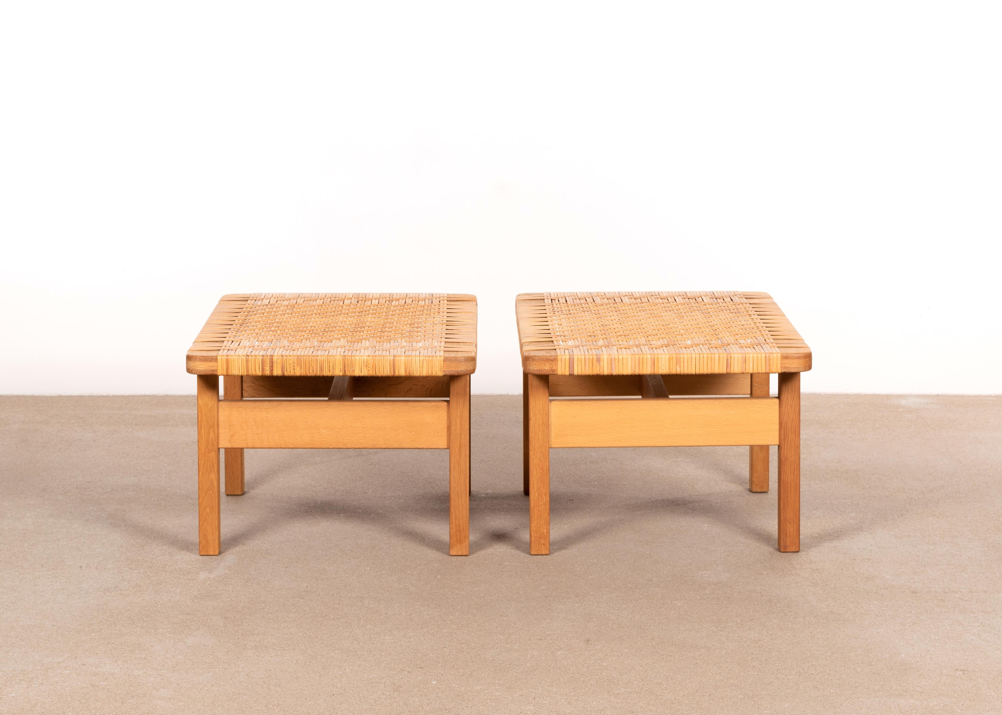 Danish Børge Mogensen Set Benches Model 5273 in Natural Oak and Wicker for Fredericia