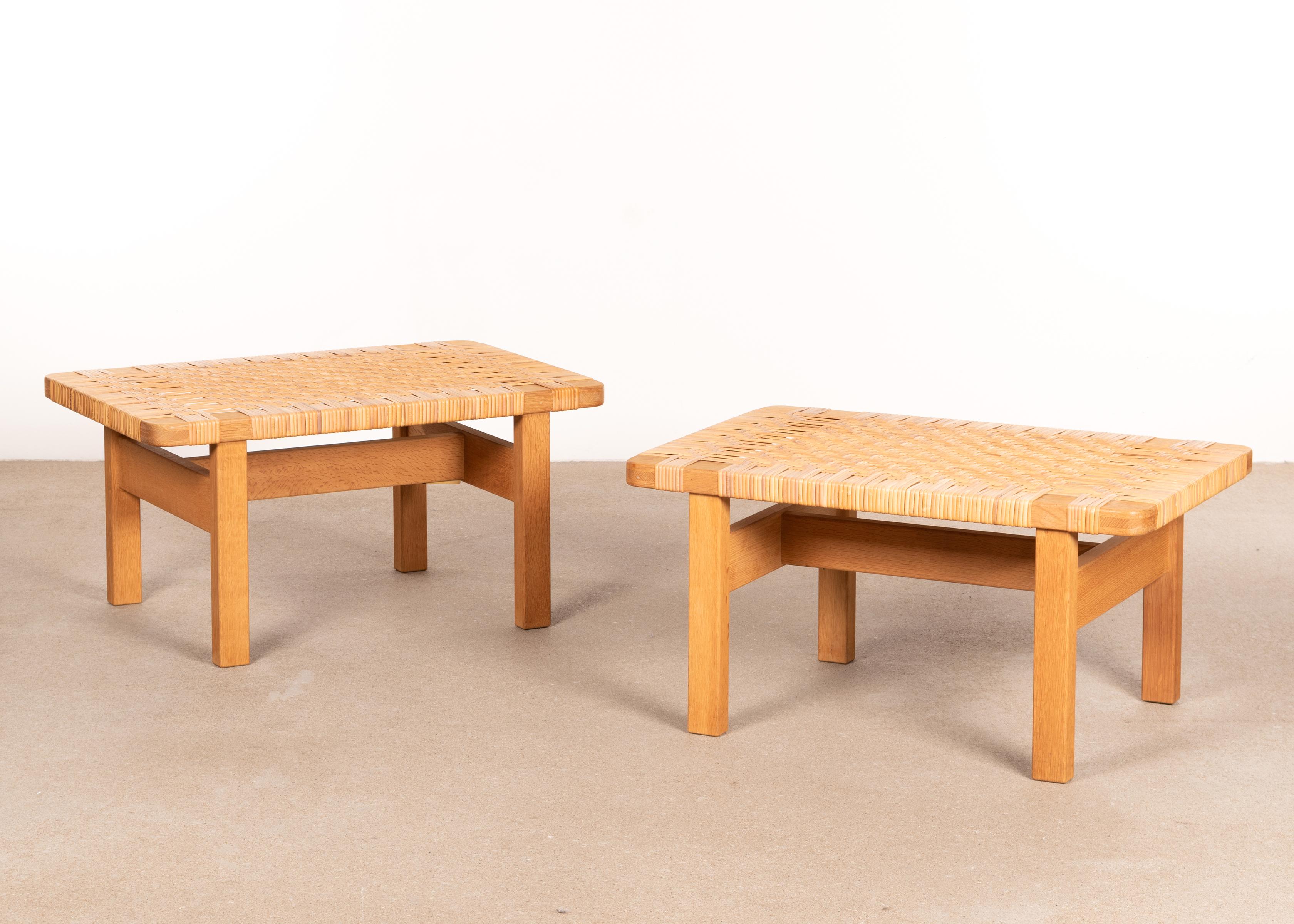 Børge Mogensen Set Benches Model 5273 in Natural Oak and Wicker for Fredericia In Good Condition In Amsterdam, NL