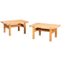 Børge Mogensen Set Benches Model 5273 in Natural Oak and Wicker for Fredericia