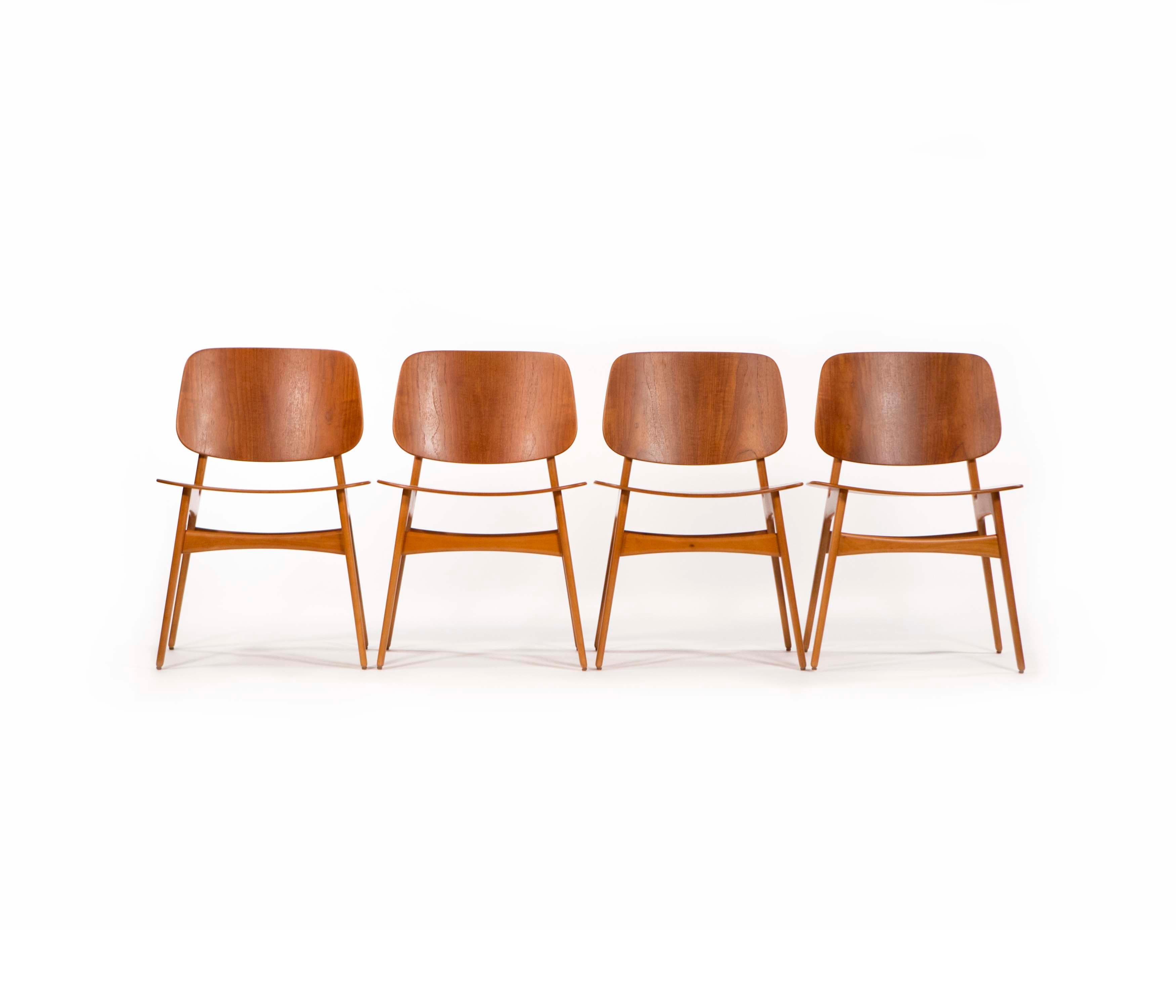 Børge Mogensen Set of 4 Dining Chairs Model 155 for Søborg Møbler Denmark 1950s 8