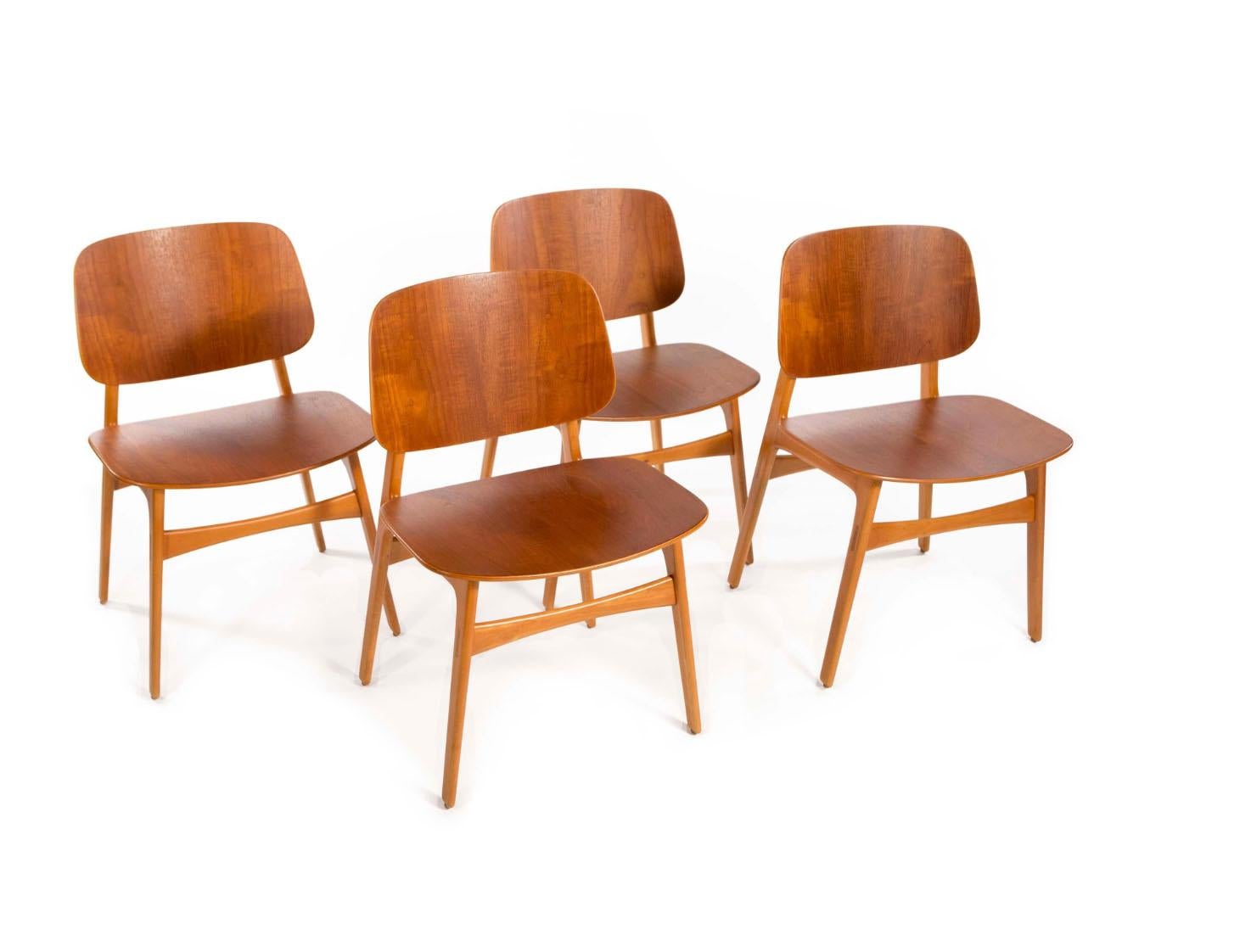 Danish Børge Mogensen Set of 4 Dining Chairs Model 155 for Søborg Møbler Denmark 1950s