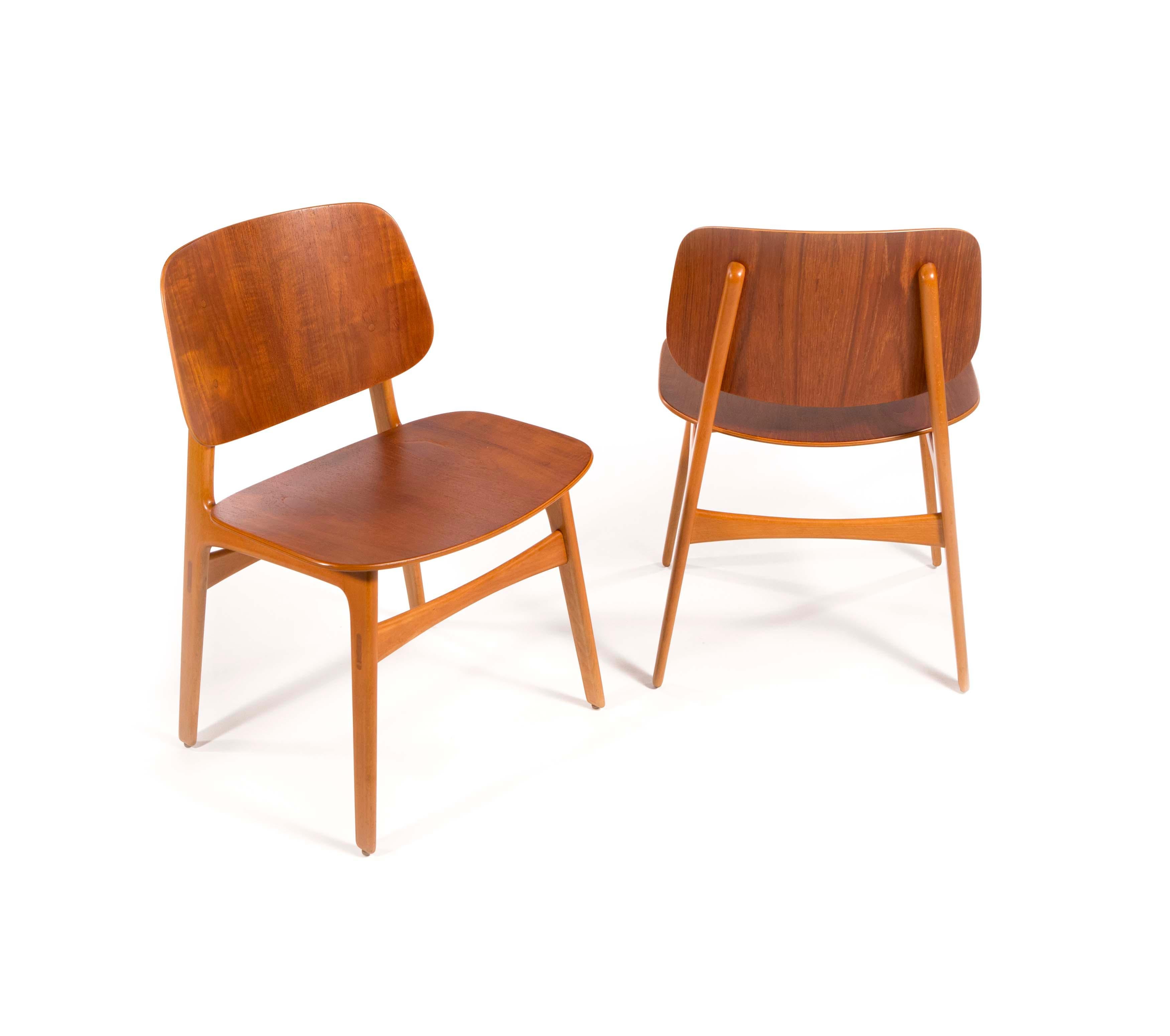 Danish Børge Mogensen Set of 4 Dining Chairs Model 155 for Søborg Møbler Denmark 1950s