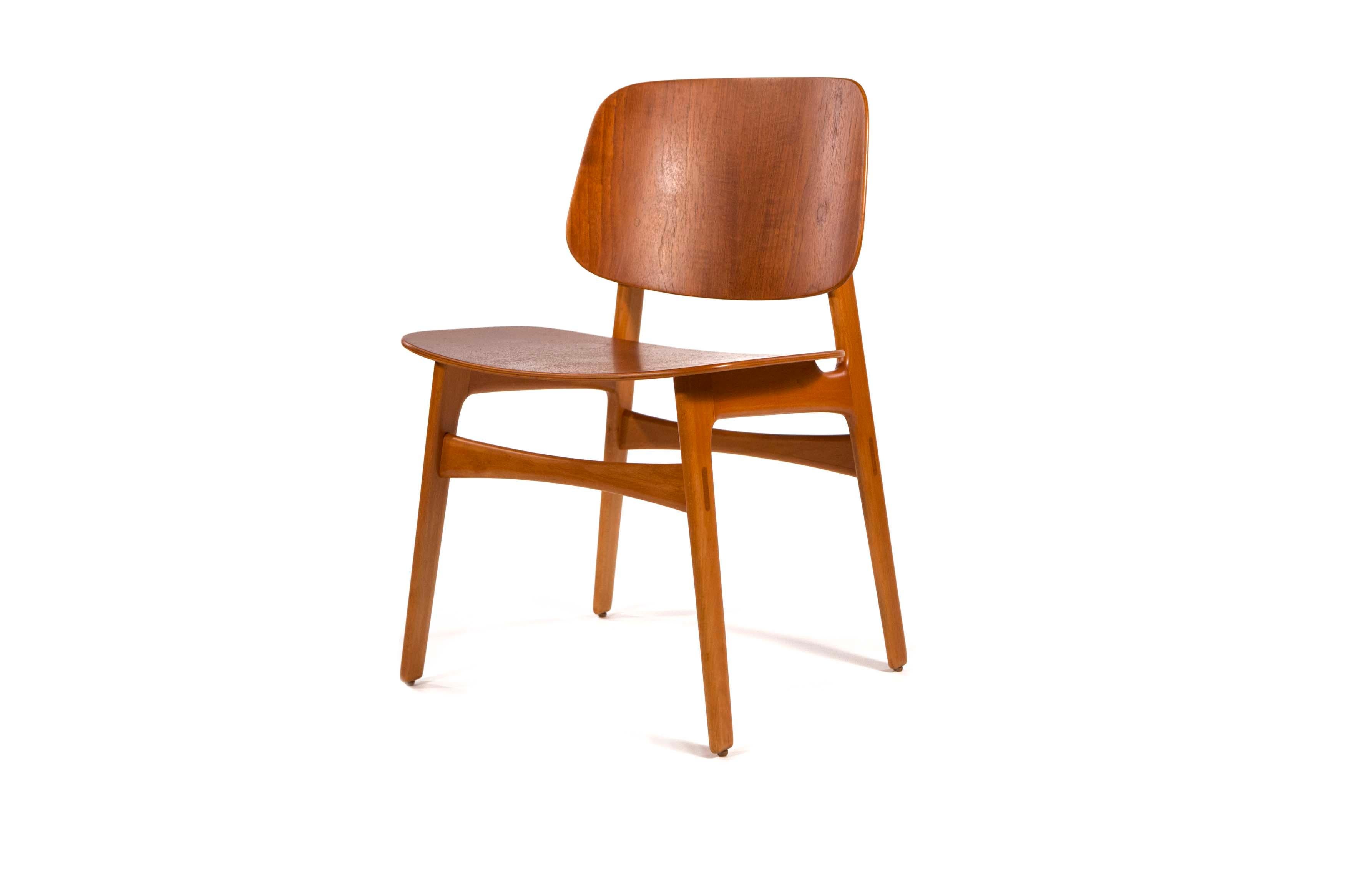 20th Century Børge Mogensen Set of 4 Dining Chairs Model 155 for Søborg Møbler Denmark 1950s