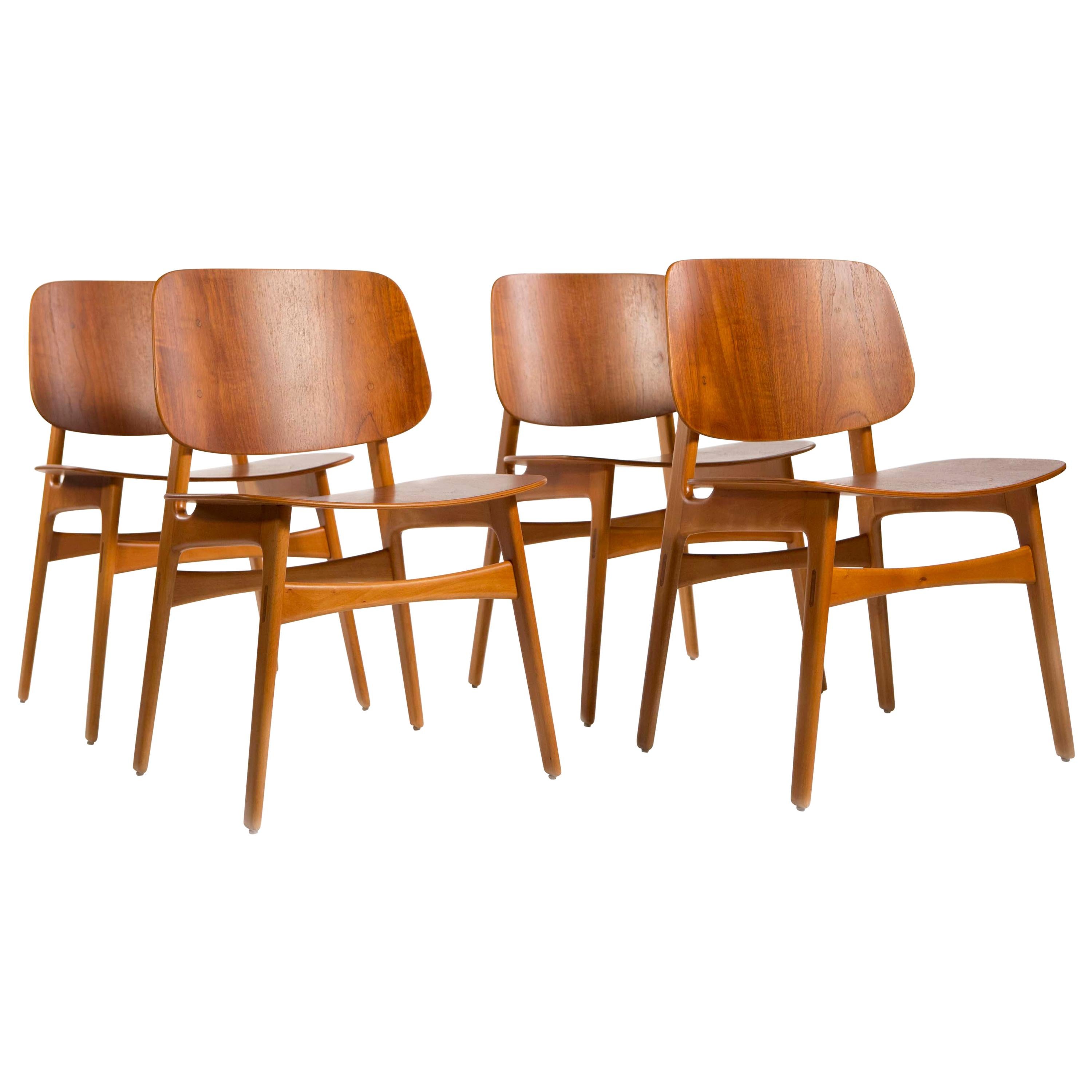 Børge Mogensen Set of 4 Dining Chairs Model 155 for Søborg Møbler Denmark 1950s