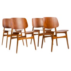 Børge Mogensen Set of 4 Dining Chairs Model 155 for Søborg Møbler Denmark 1950s