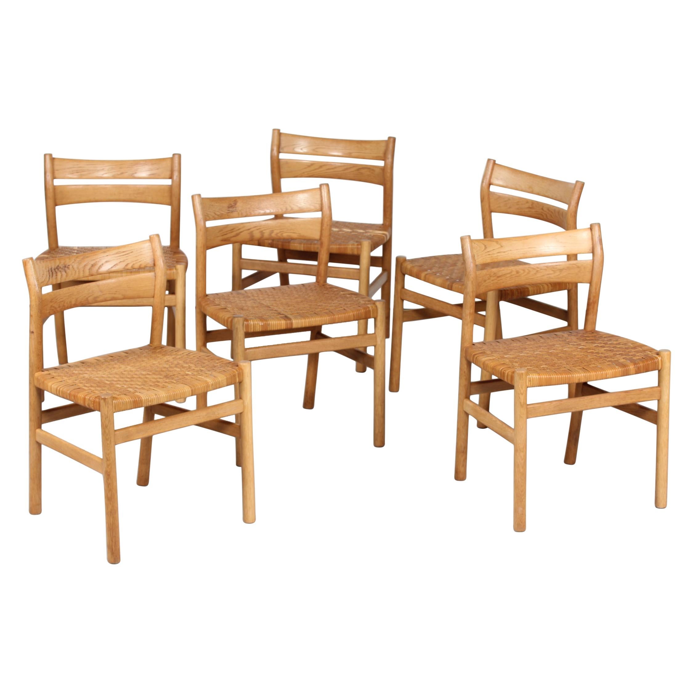 Børge Mogensen Set of 6 Dining Chairs of Oak + Cane BM 1 by C. M. Madsen Denmark