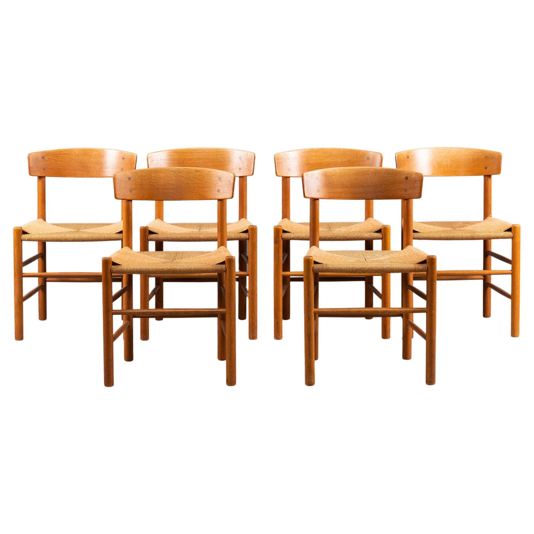 Børge Mogensen Set of 6 Oak Dinning Chairs J39 for Fredericia, Denmark, 1947