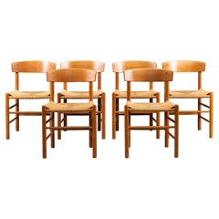 Vintage Børge Mogensen Set of 6 Oak Dinning Chairs J39 for Fredericia, Denmark, 1947