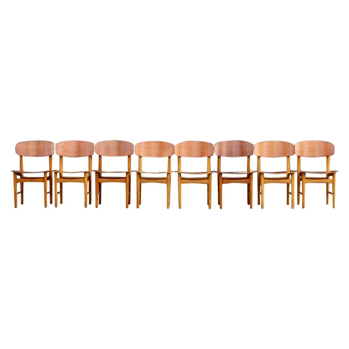 Børge Mogensen Set of Eight Teak and Oak Model #156 Chairs