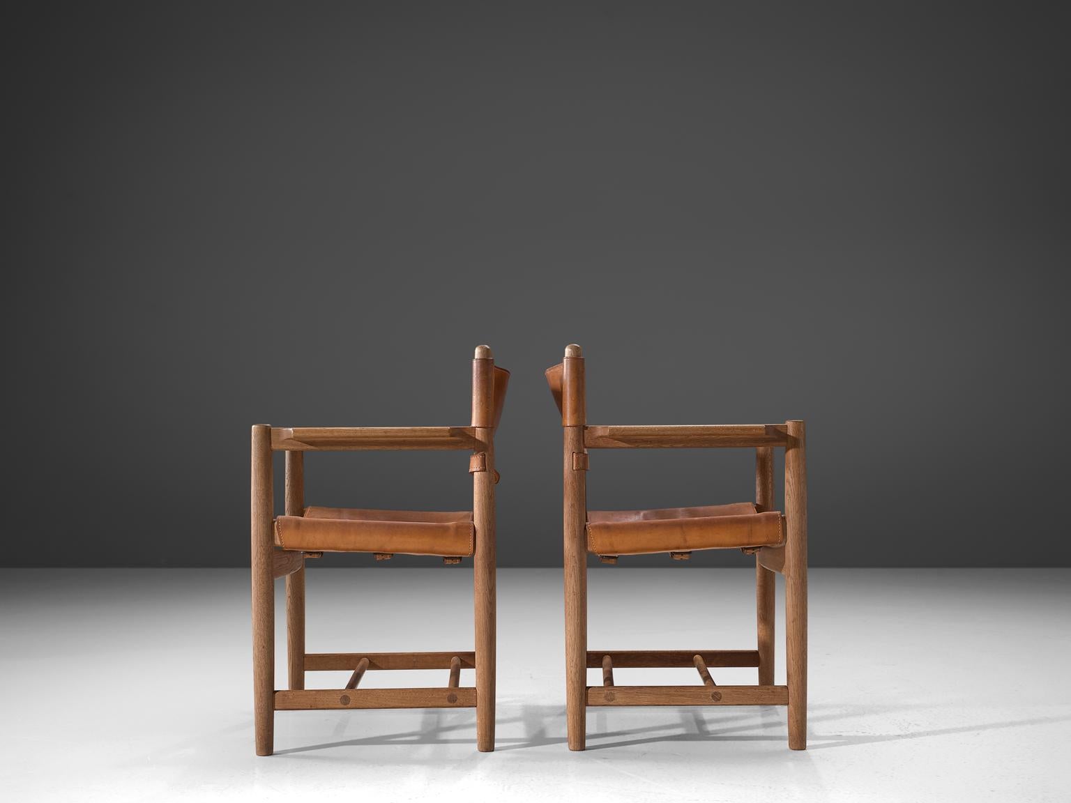 Danish Børge Mogensen Set of Four '3238' Armchairs in Oak and Cognac Leather