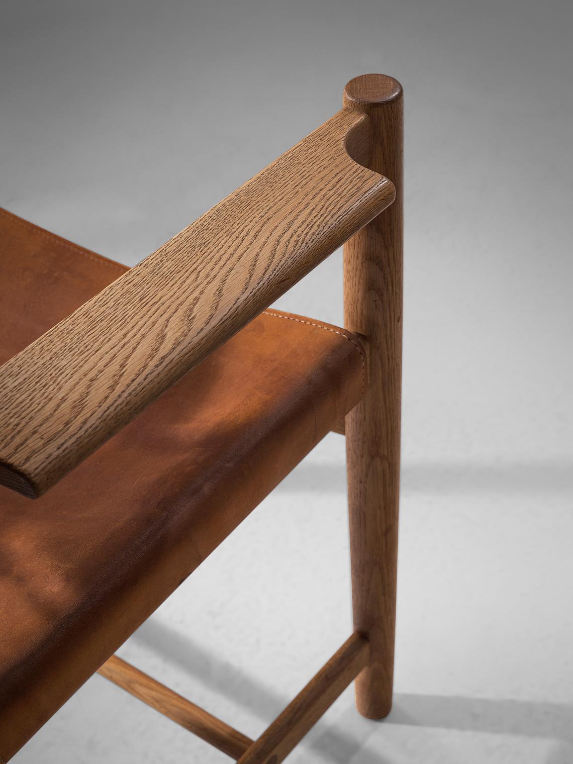 Børge Mogensen Set of Four '3238' Armchairs in Oak and Cognac Leather 1