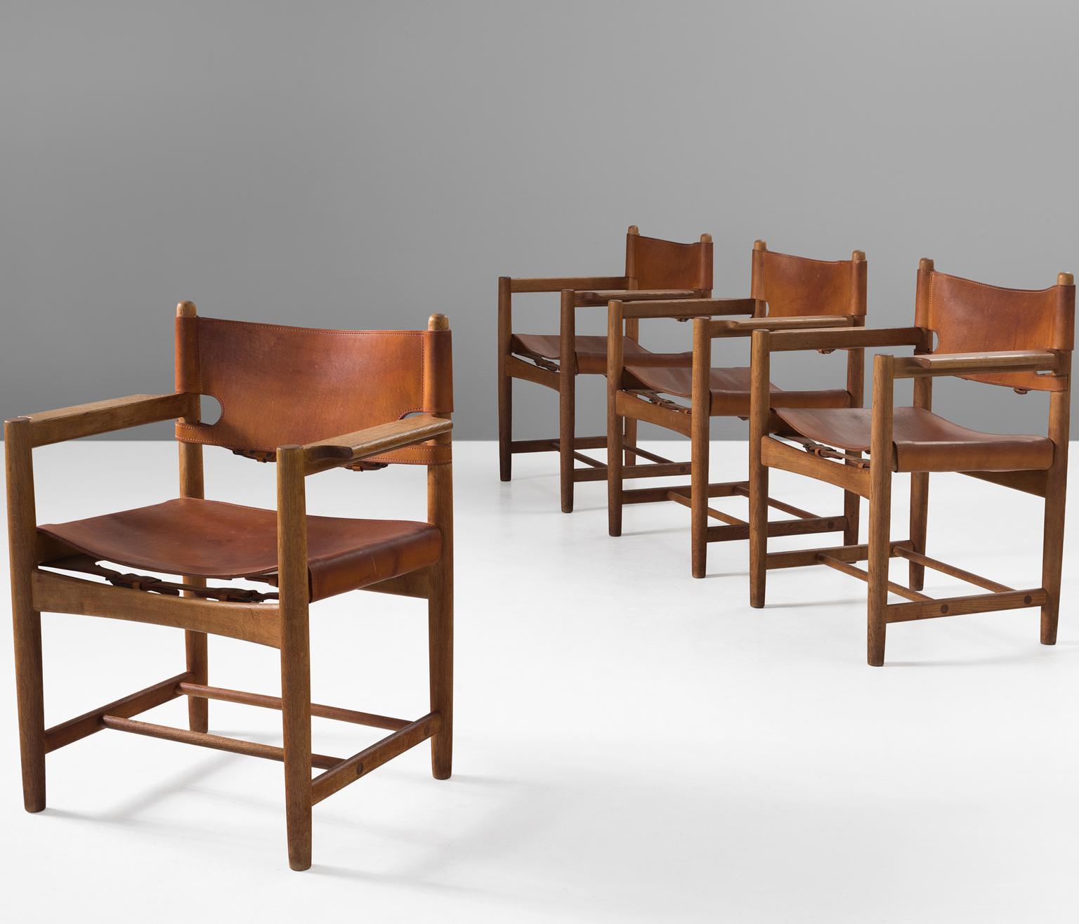 Set aus vier '3238'-Sesseln von Mogensen aus Eiche und cognacfarbenem Leder 2